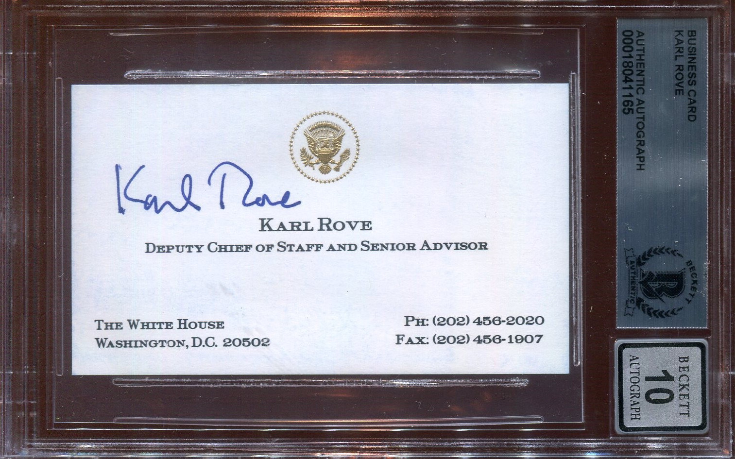 Karl Rove White House Bush Signed Business Card Beckett  Autograph 10 BAS *65