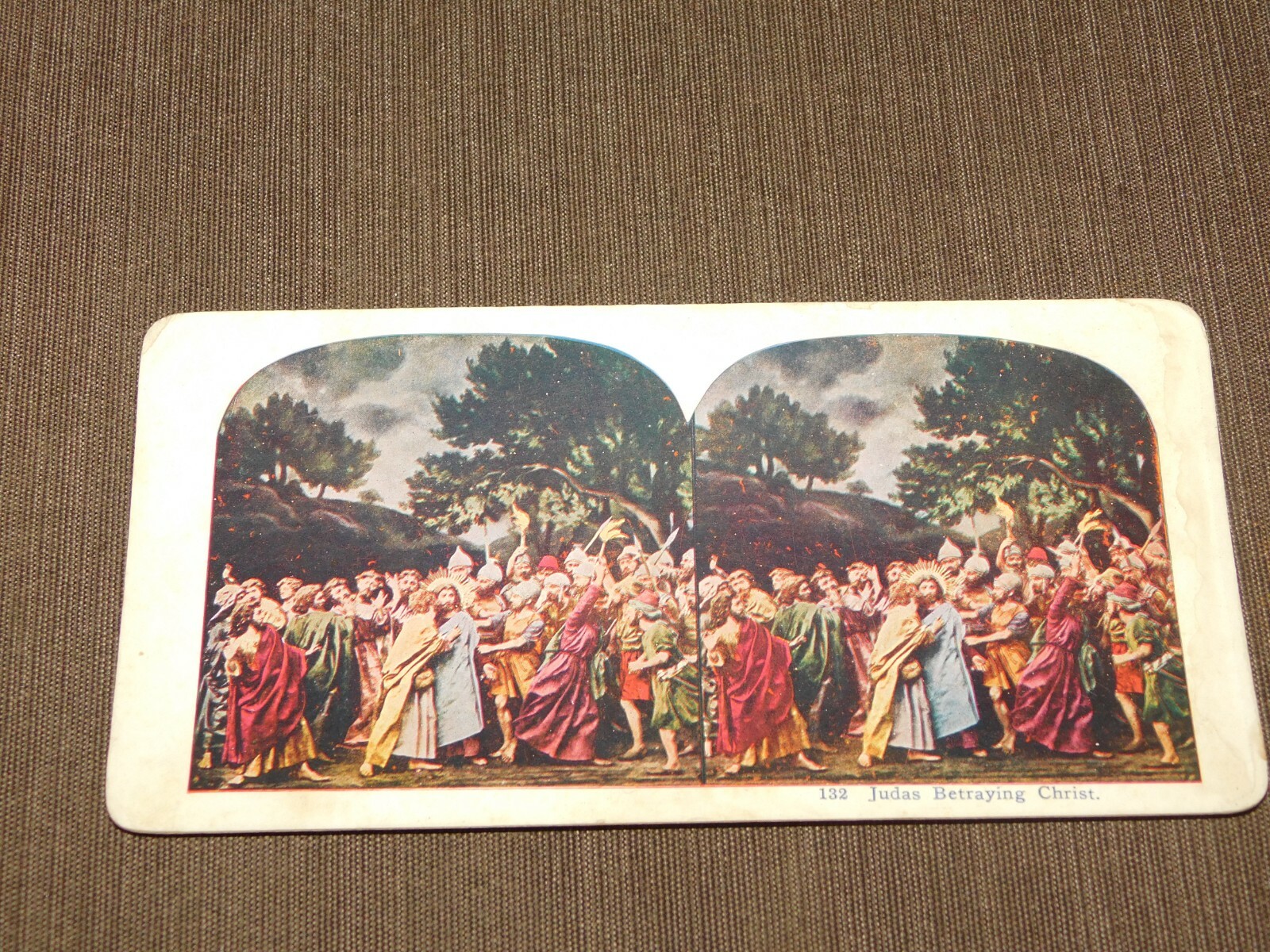 VINTAGE STEREOVIEW STEREOSCOPES CARD CHRIST JUDAS BETRAYING CHRIST
