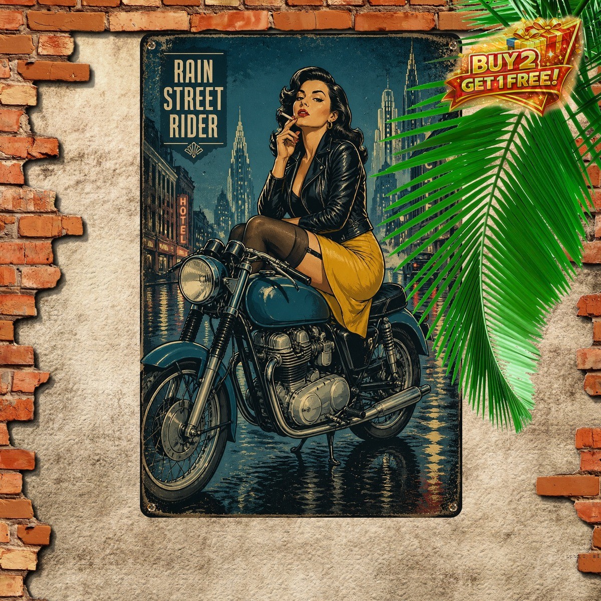 Elegant Retro Woman Fashion Illustration Metal Tin Sign 8x12