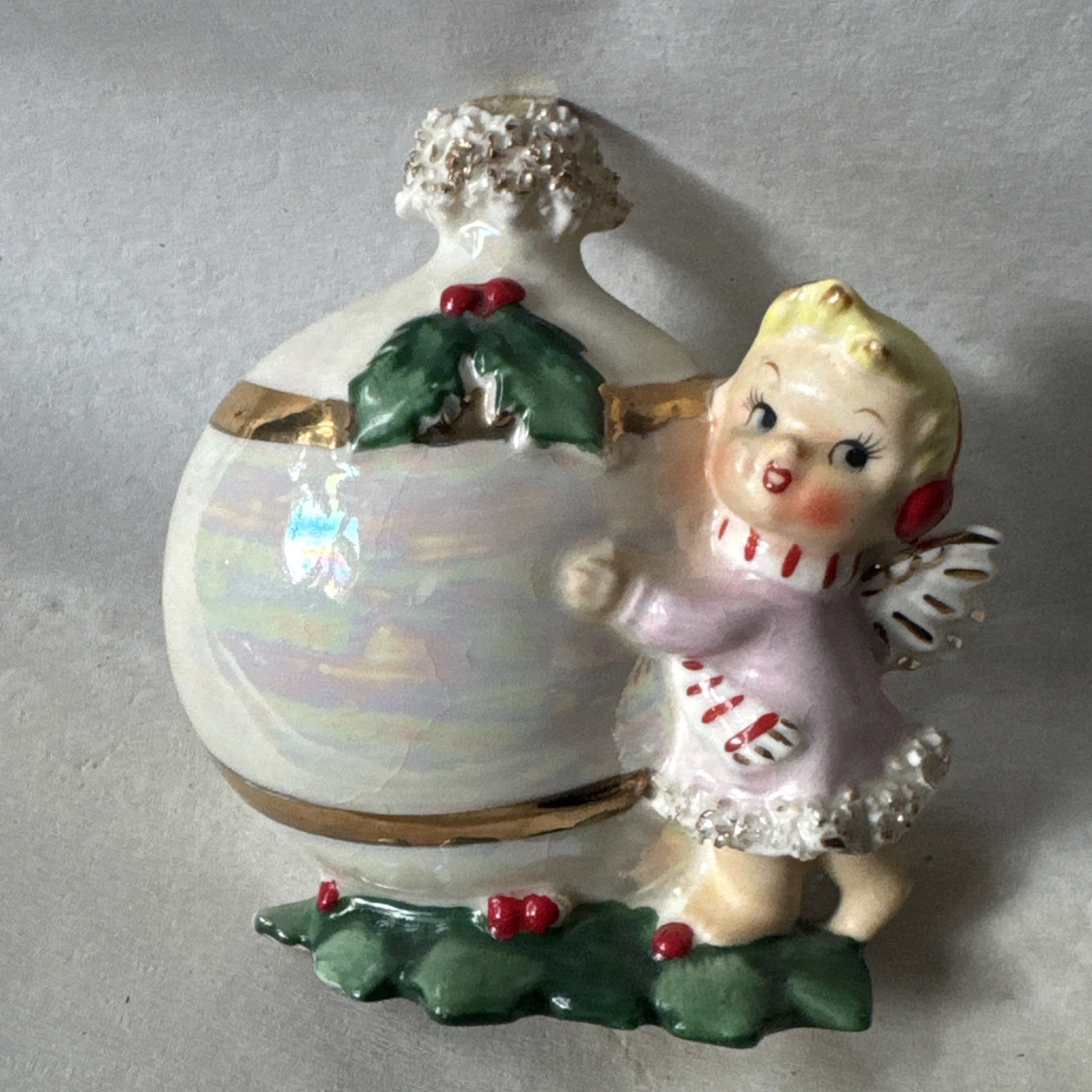 Vintage Christmas Norcrest Ceramic Angel Spaghetti Trim Rare