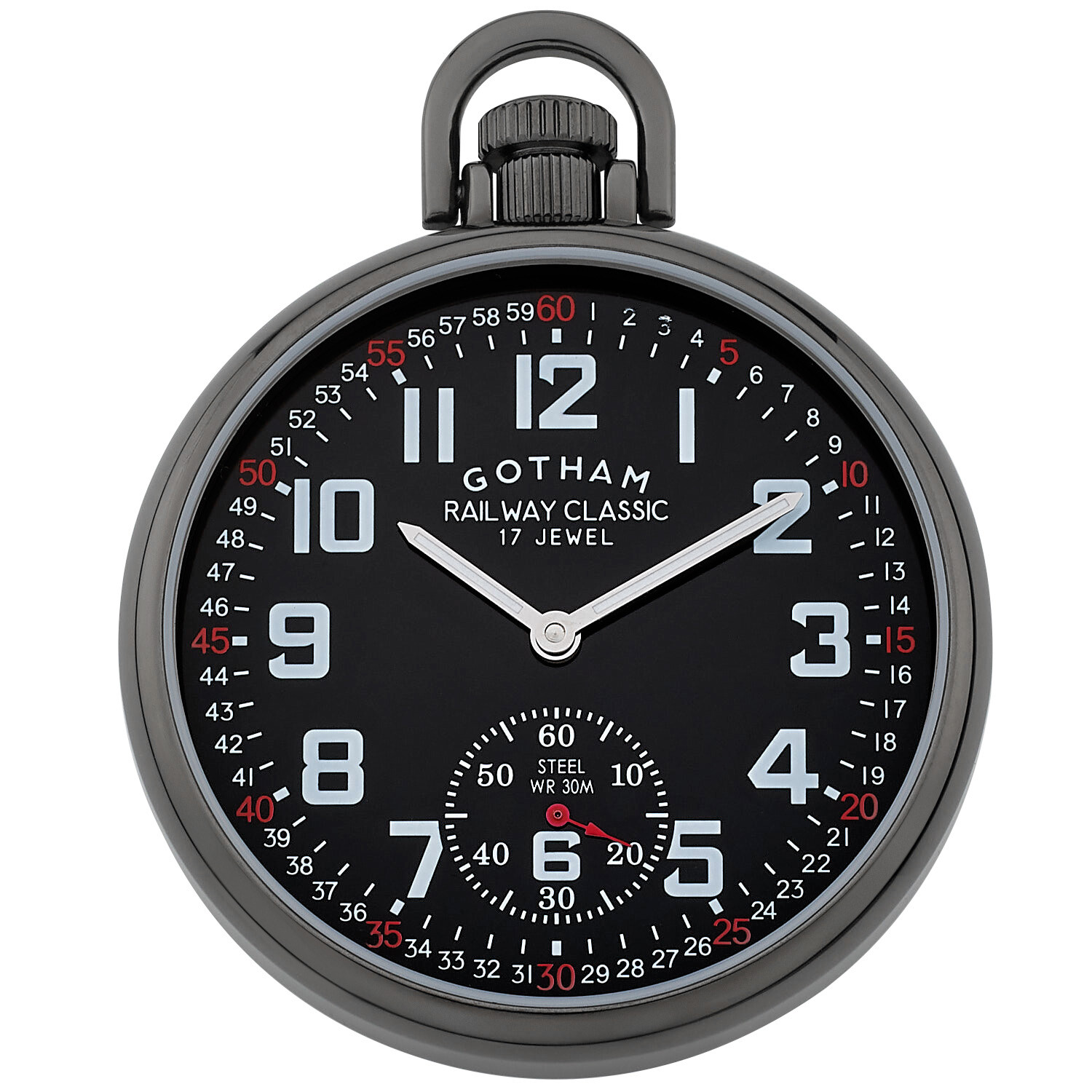 Gotham Men's Gun-Plated Stainless Steel Mechanical Railroad Pocket Watch