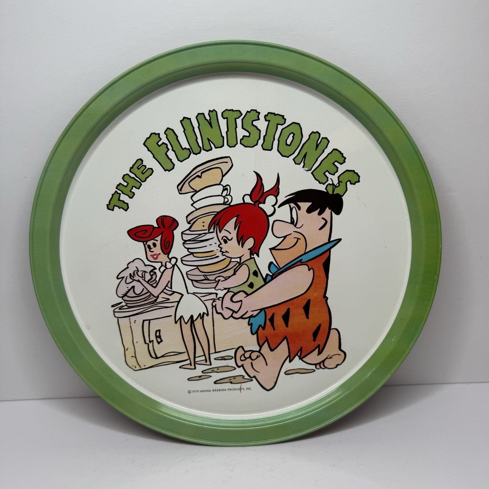 Vintage 1979 Hanna-Barbera The Flintstones Metal Tin Round Serving Tray 10.75\'\'