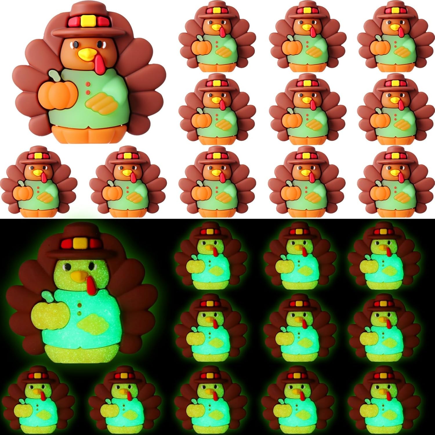 Domensi 30 Pcs Glow in Dark Thanksgiving Mini Turkey Figures Tiny Turkey... 