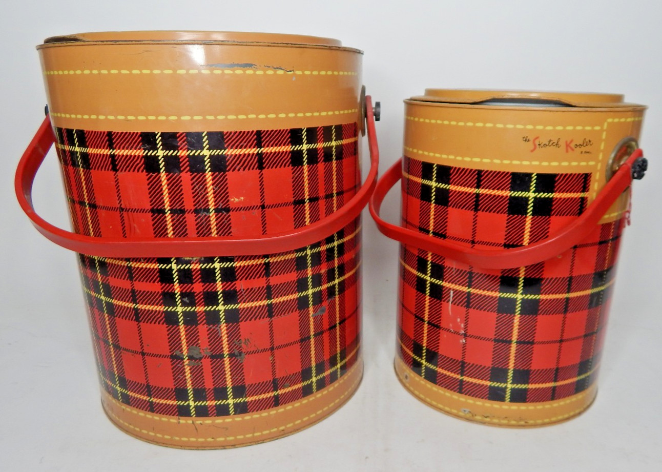 VTG 1950s Skotch Plaid Kooler 2&4 Gallon Set of 2 - No trays