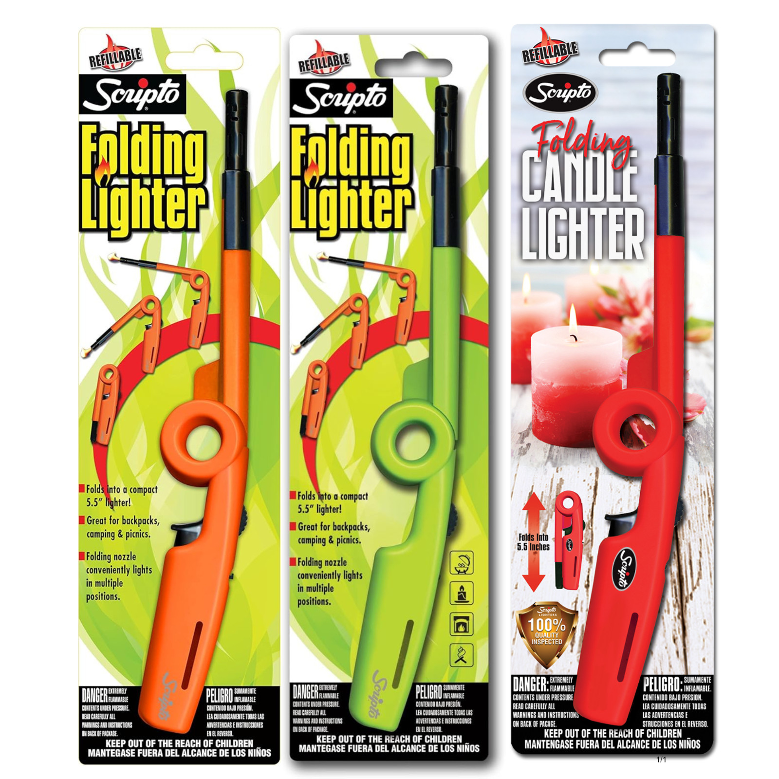 Scripto Refillable Multi-Purpose BGM7R Folding Lighters Random Colors 3-pack