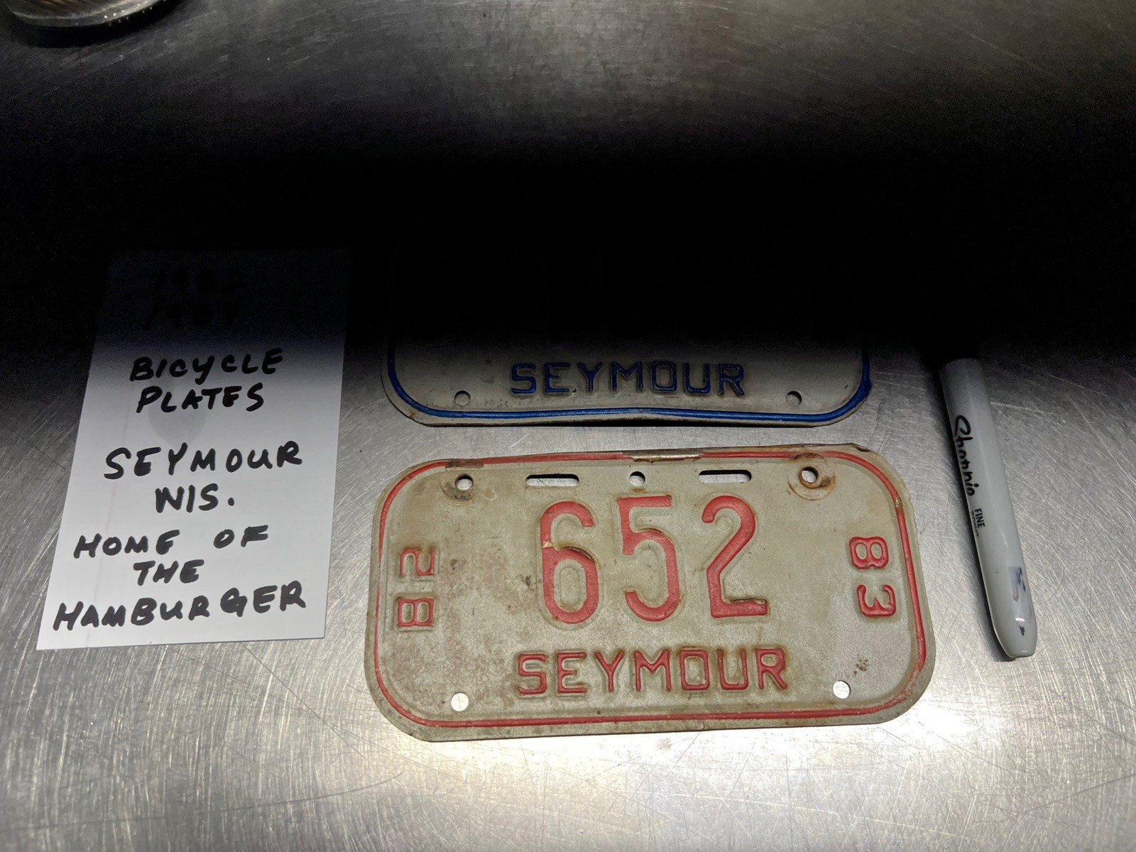Vintage Seymour, Wisconsin Bicycle Bike Metal License Plates 1982 & 1984