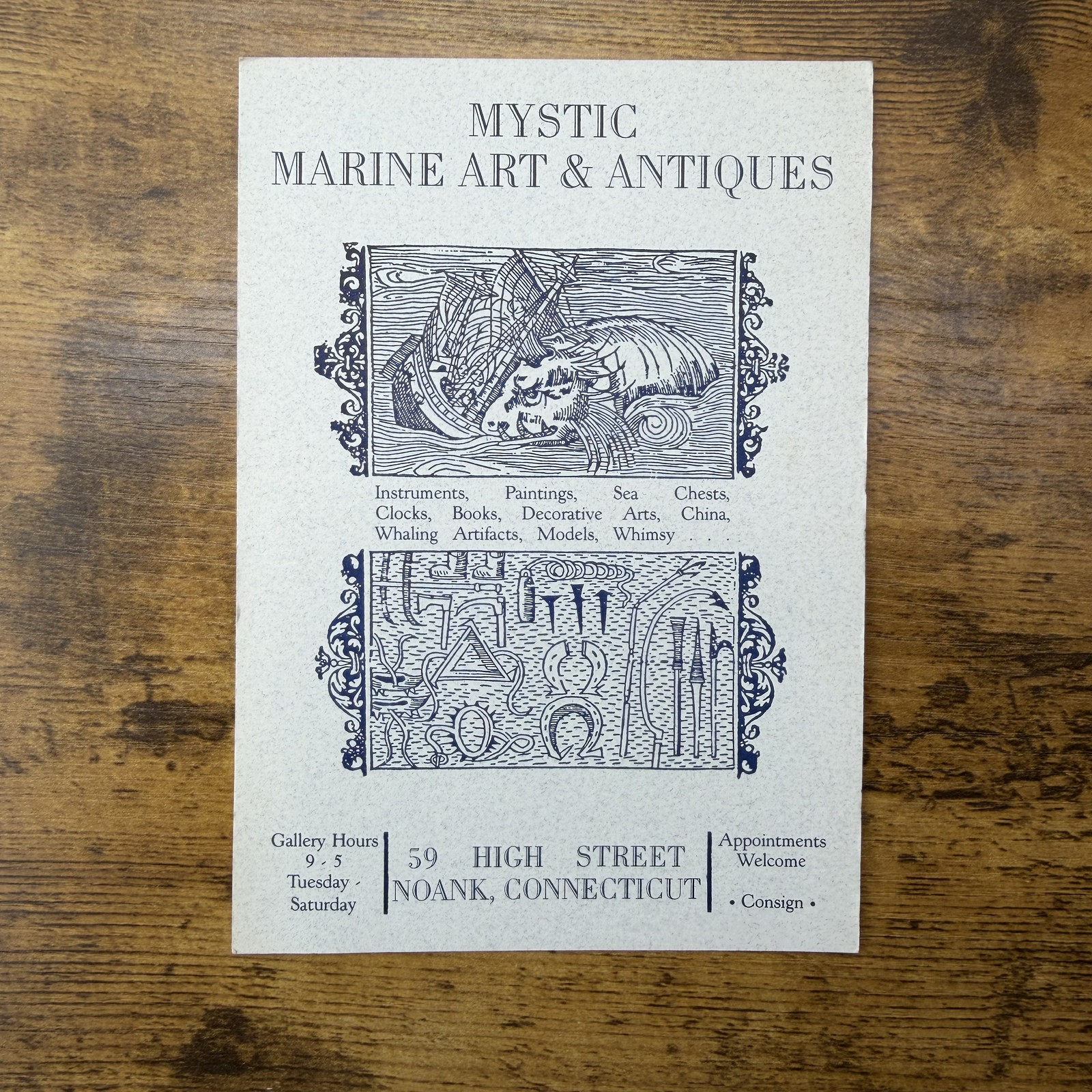 1980s Mystic Marine Art & Antiques Noank CT Nautical Advertising Postcard