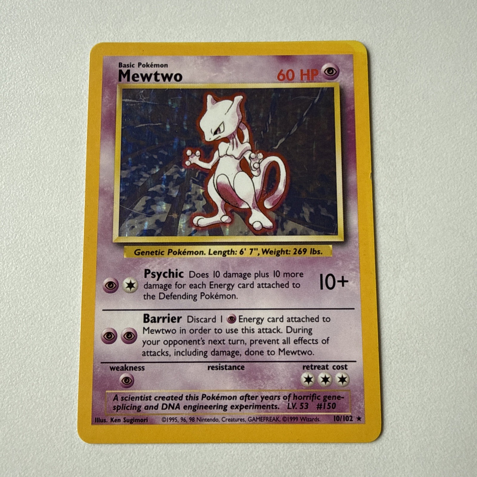 Pokémon TCG Mewtwo Base Set Holo Unlimited Rare Card 10/102 Vintage 1999