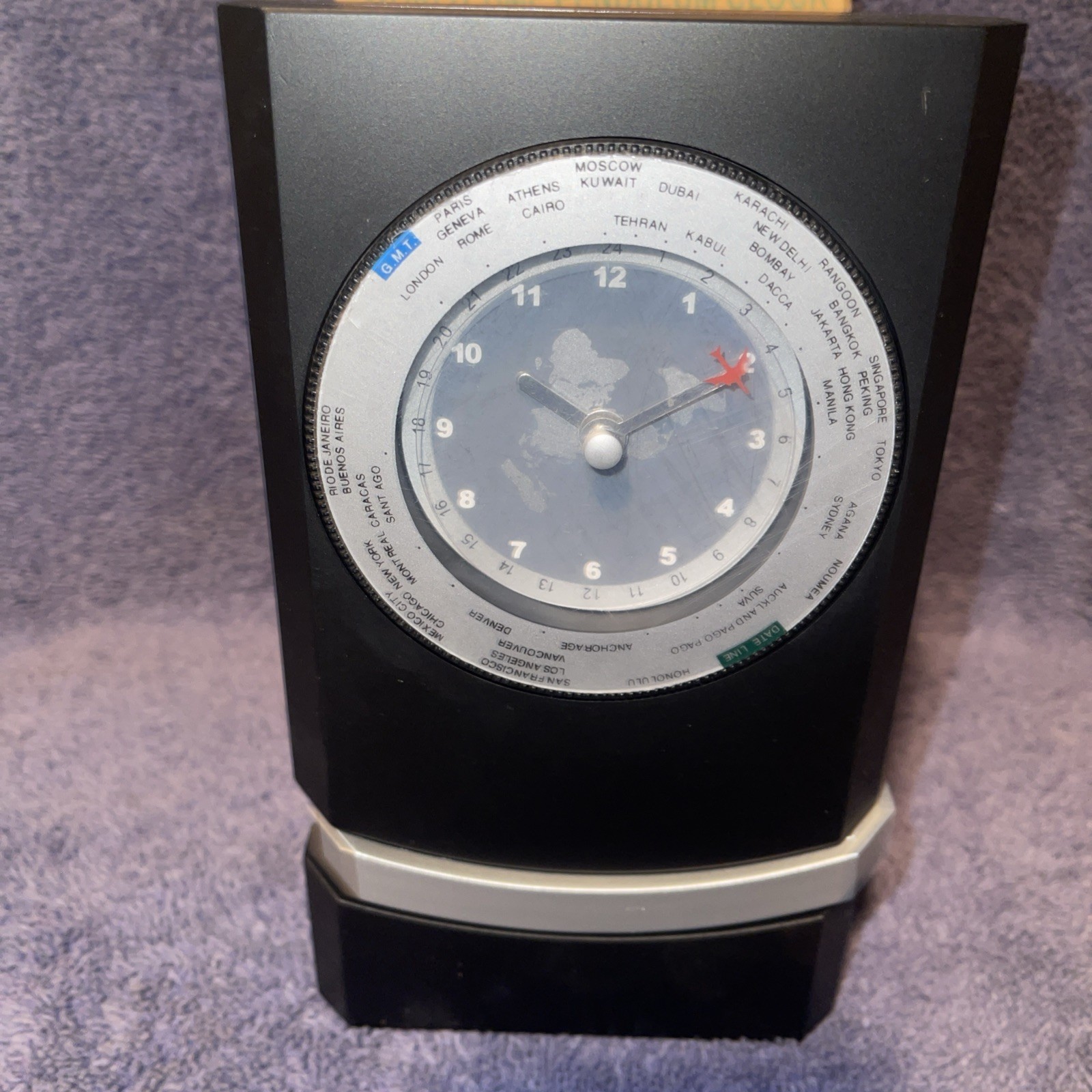World Time Zone Pendulum Clock 7.5 x 4 Inches -  Black and Silver 