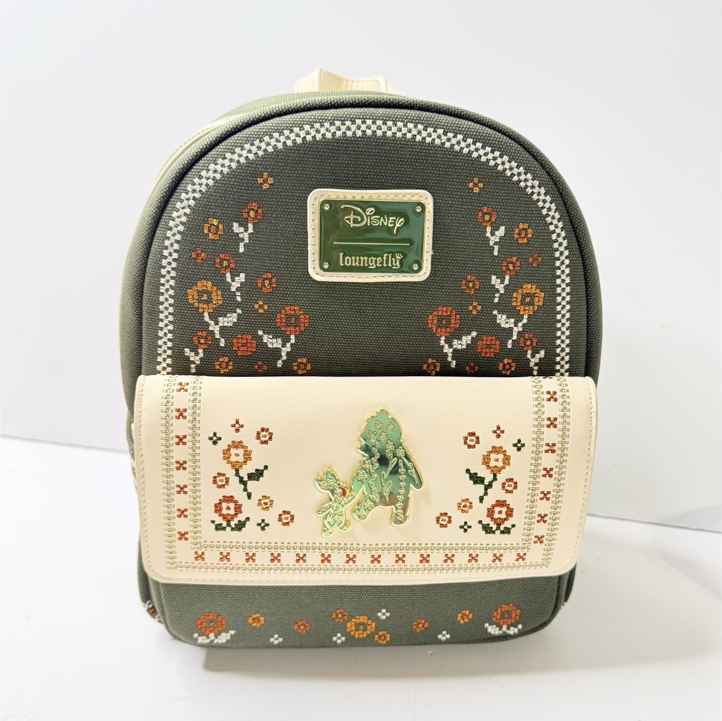 Loungefly Disney Winnie the Pooh Mini Backpack Green Floral Cross Stitch HT