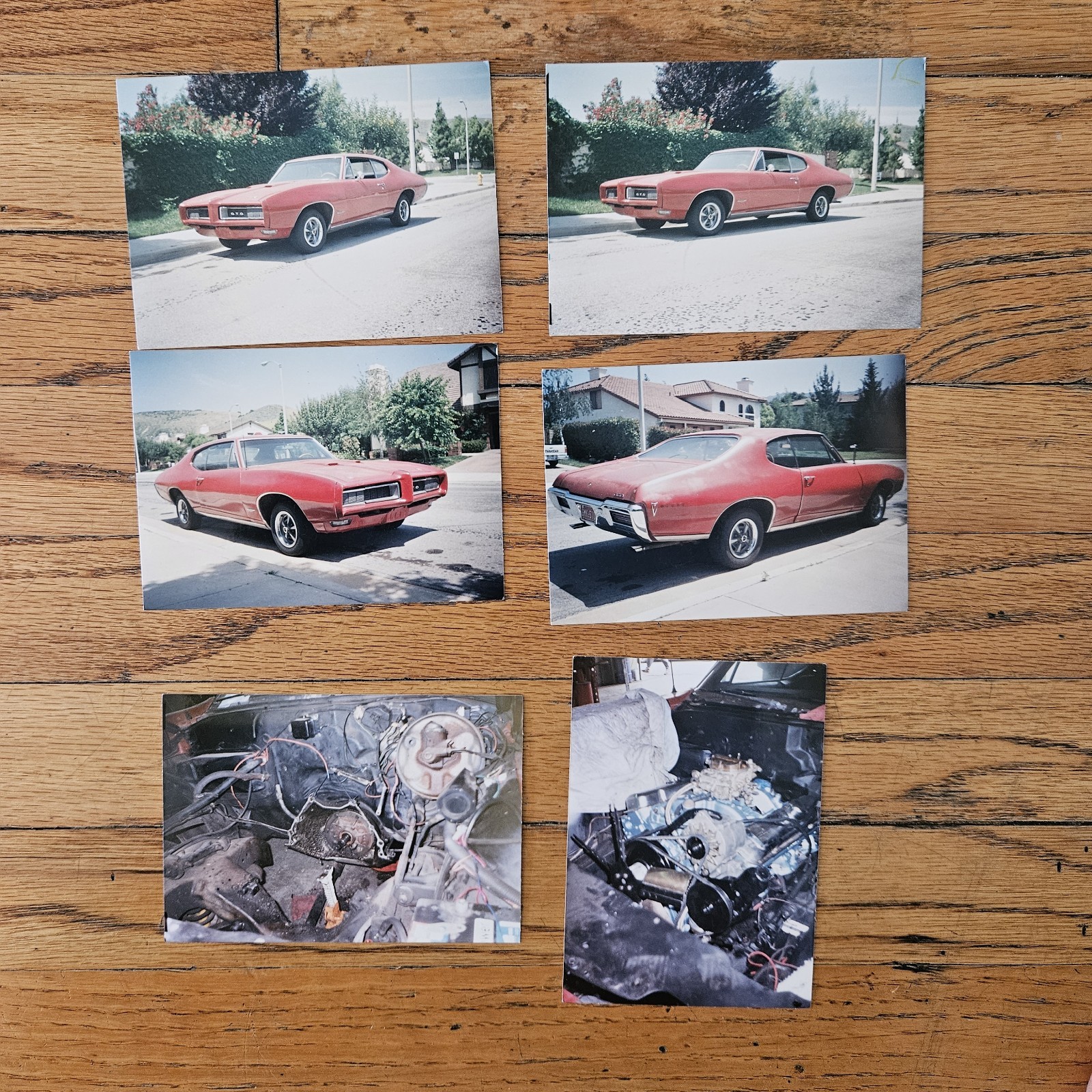 VINTAGE 1990\'S PHOTO SET 1968 RED PONTIAC GTO HARDTOP RESTORATION  & NEW ENGINE