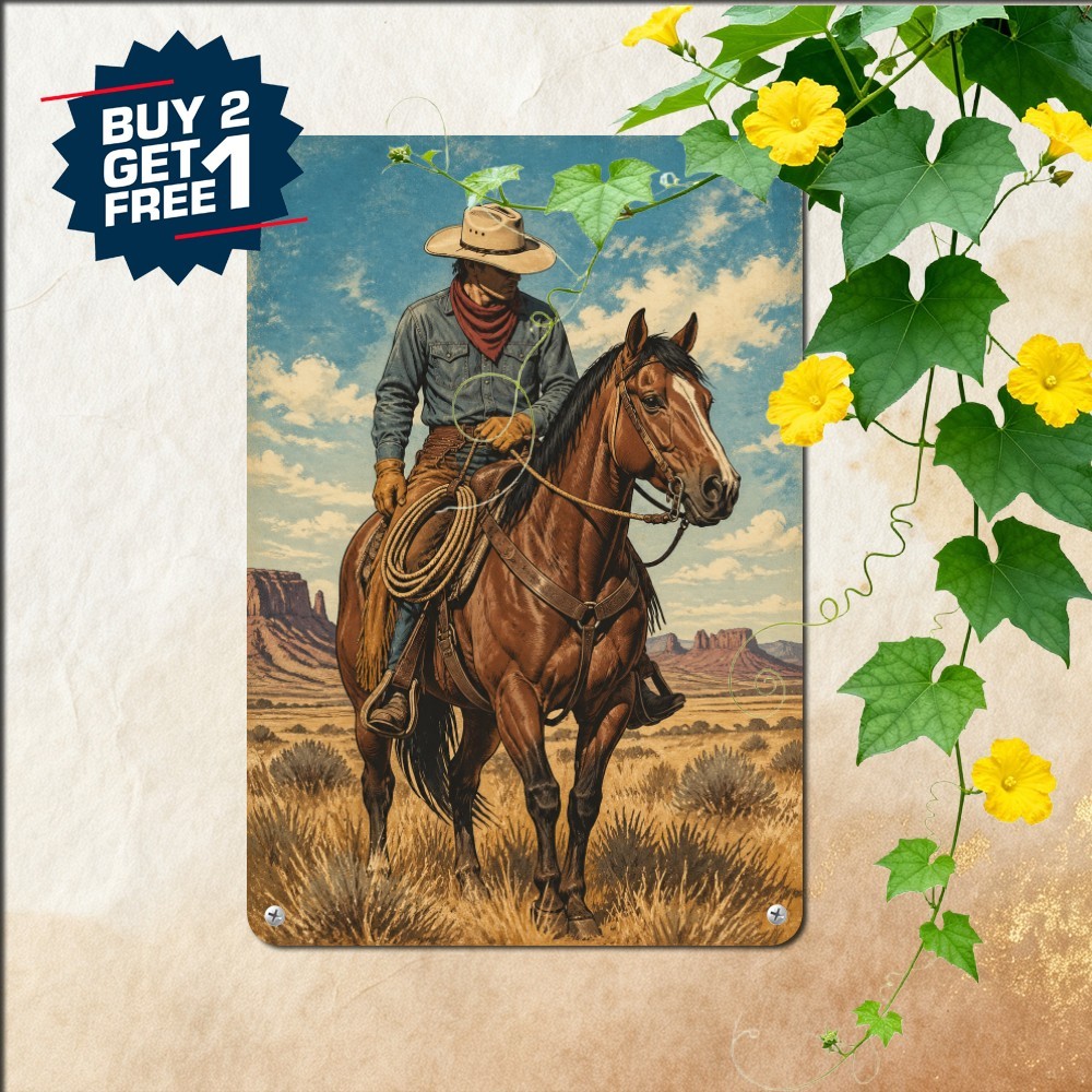 Old Cowboy Waterproof Metal Sign Vintage Western Poster Tin Wall Plaque