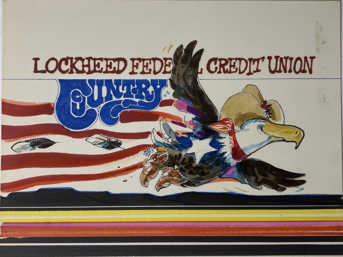 Vintage Lockheed Federal Credit Union Country Original Hand Drawn Illustration
