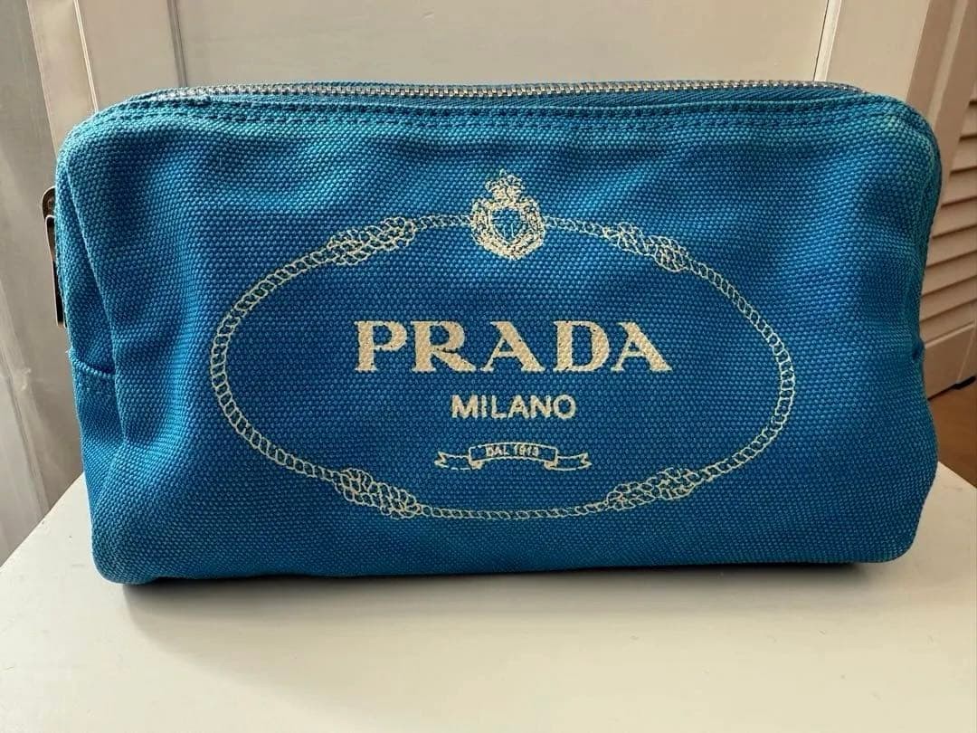 Prada Canapa Pouch Blue Canvas Women’s Cosmetic Travel Accessories