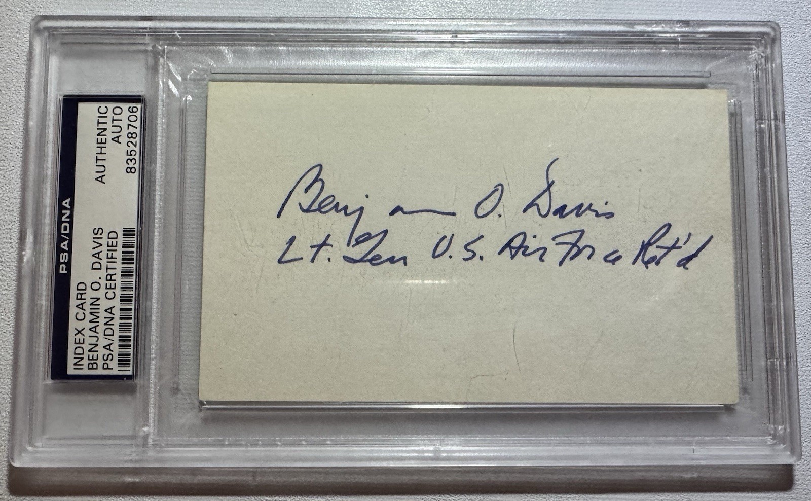 BENJAMIN O. DAVIS Lt. Gen - AUTOGRAPH ON CARD SIGNED IN INK