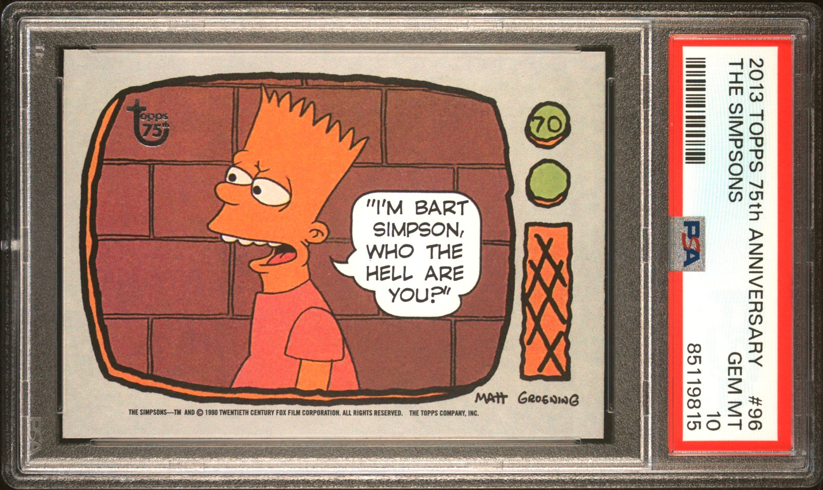 2013 Topps The Simpsons Bart Simpson #96 PSA 10 GEM MINT (RARE: Population 2)