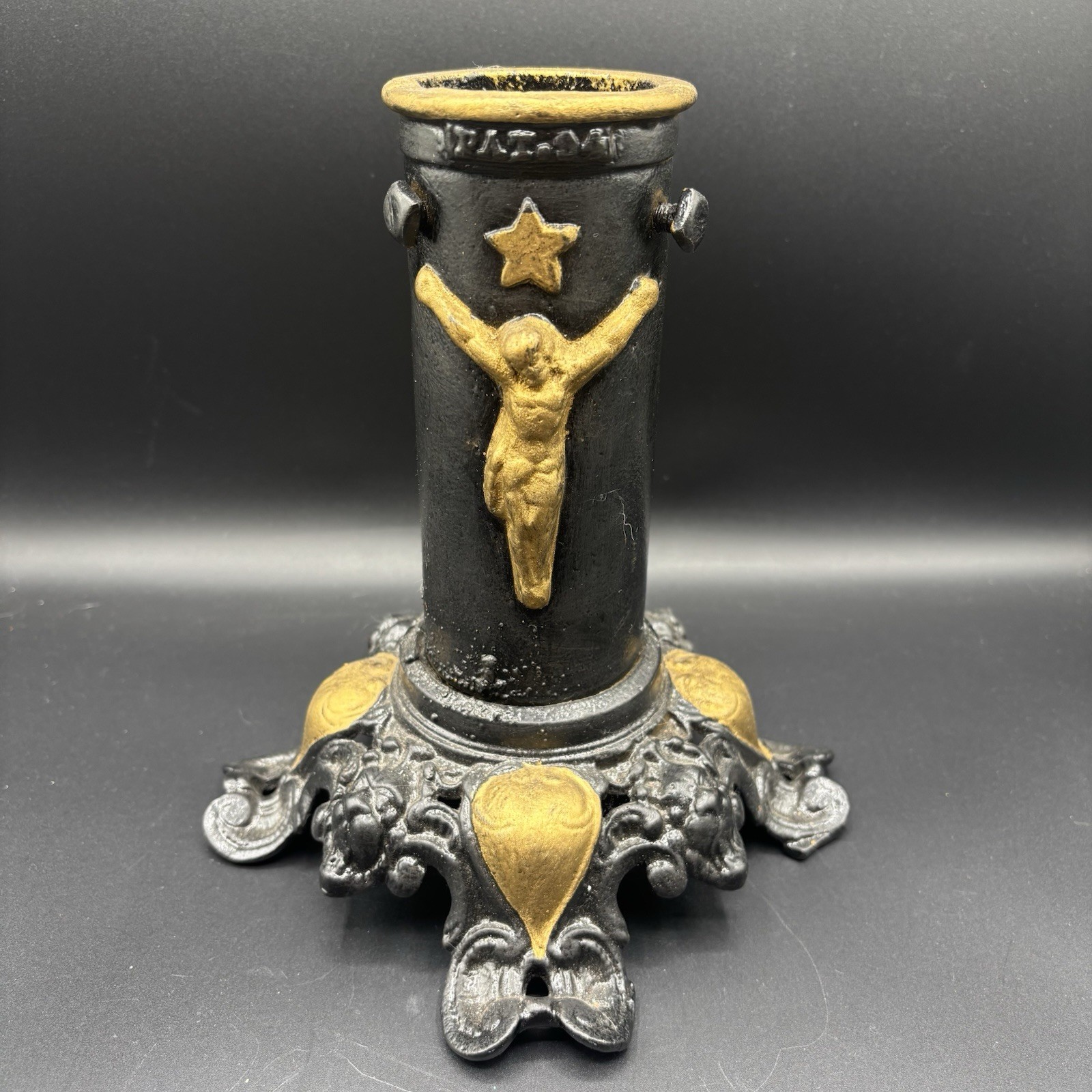 VTG Cast Iron Jesus Black & Gold Christmas Tree Stand
