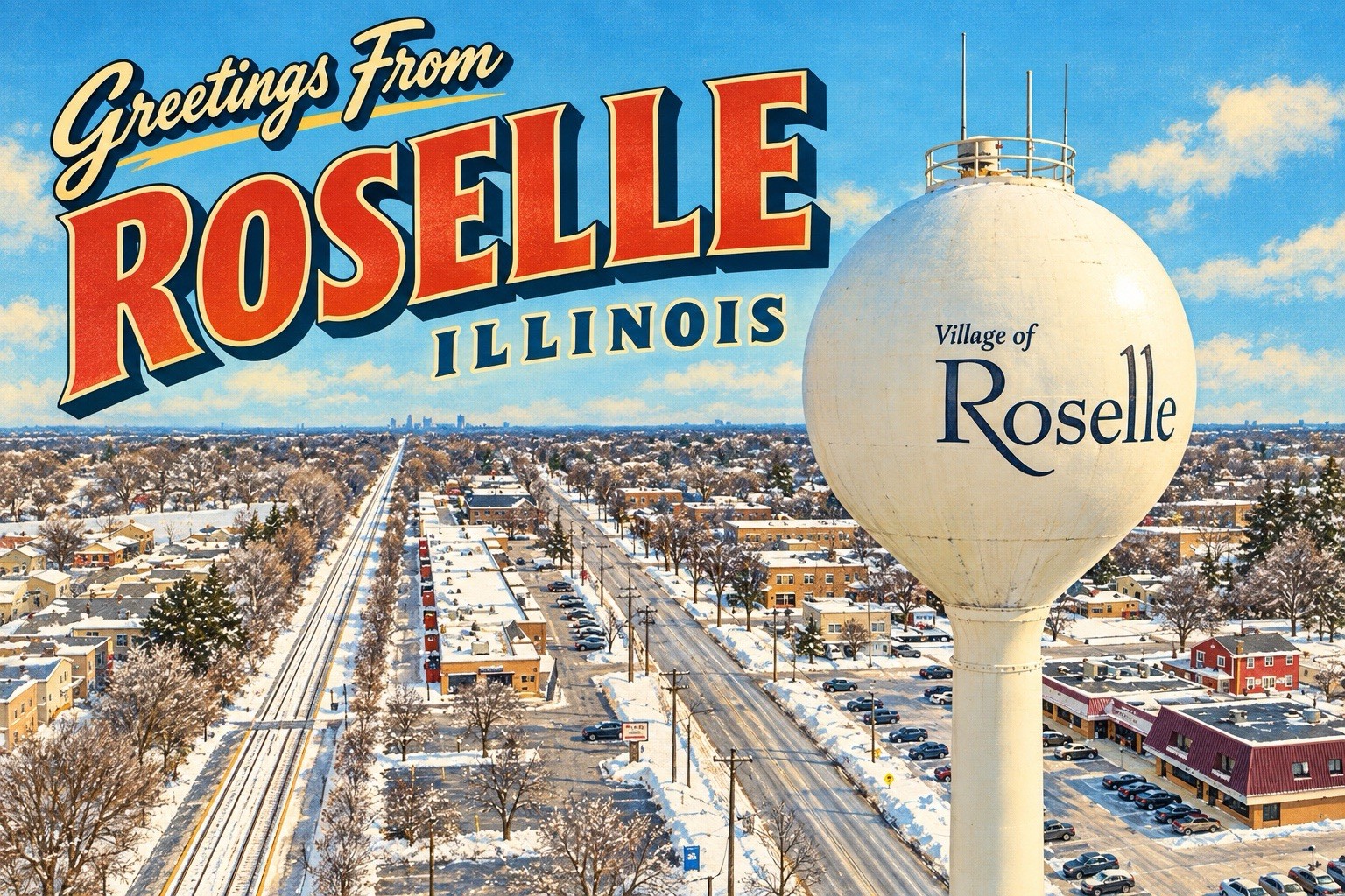 Greetings From Roselle, Illinois Modern Postcard 4x6 E277