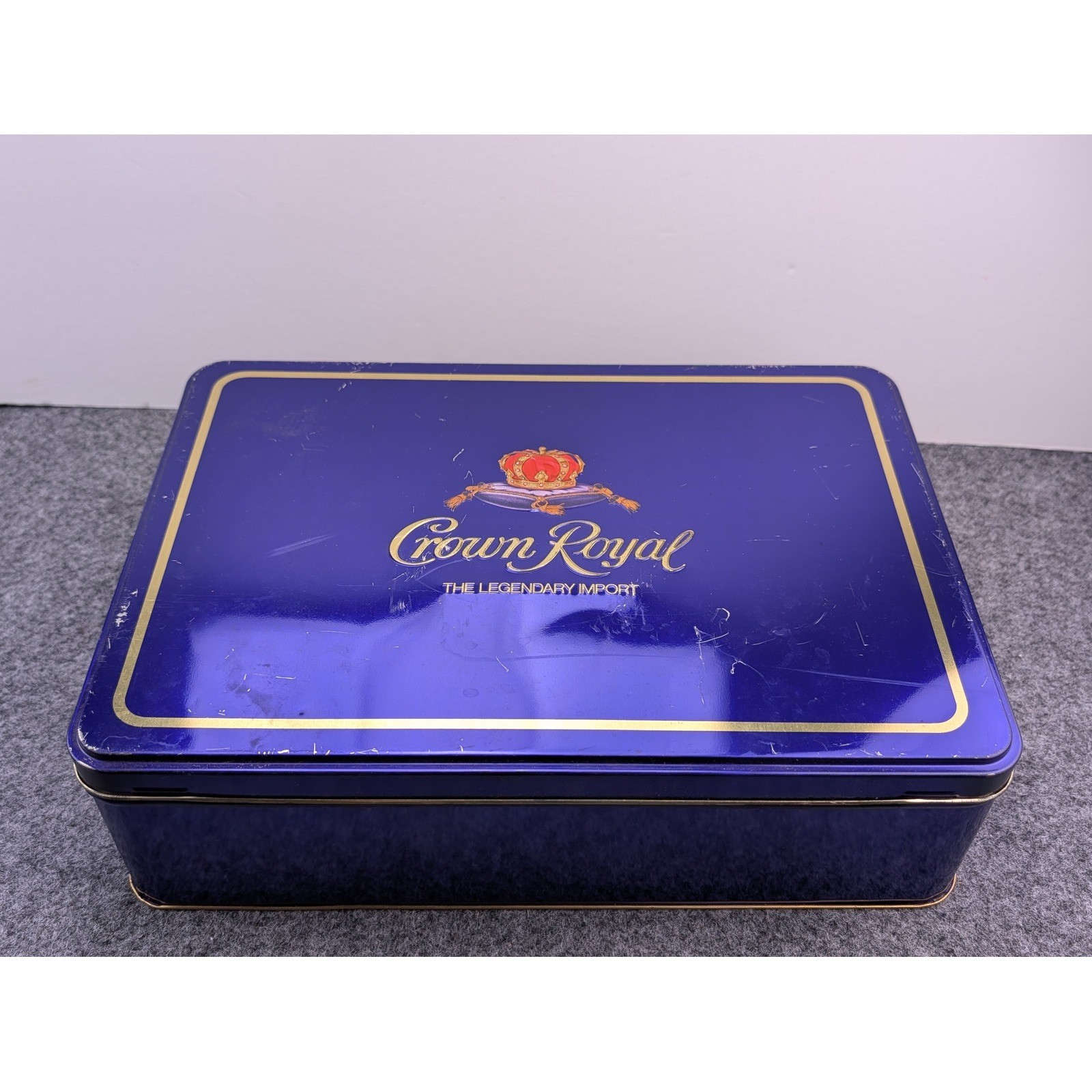 VTG Crown Royal Tin Storage Box Purple Gold The Legendary Import Metal Case
