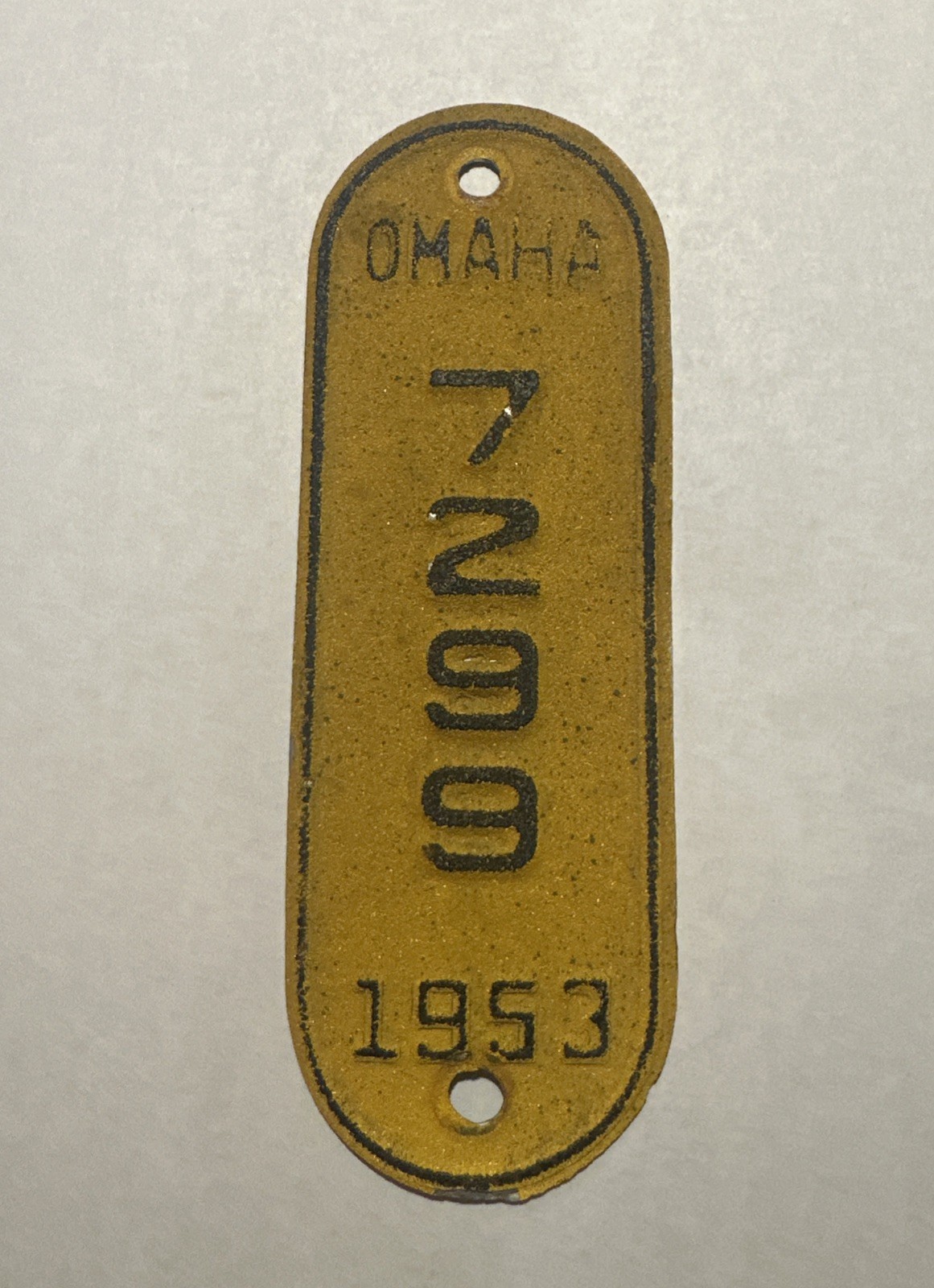 Vintage 1953 Omaha Nebraska Bicycle License Plate 7299