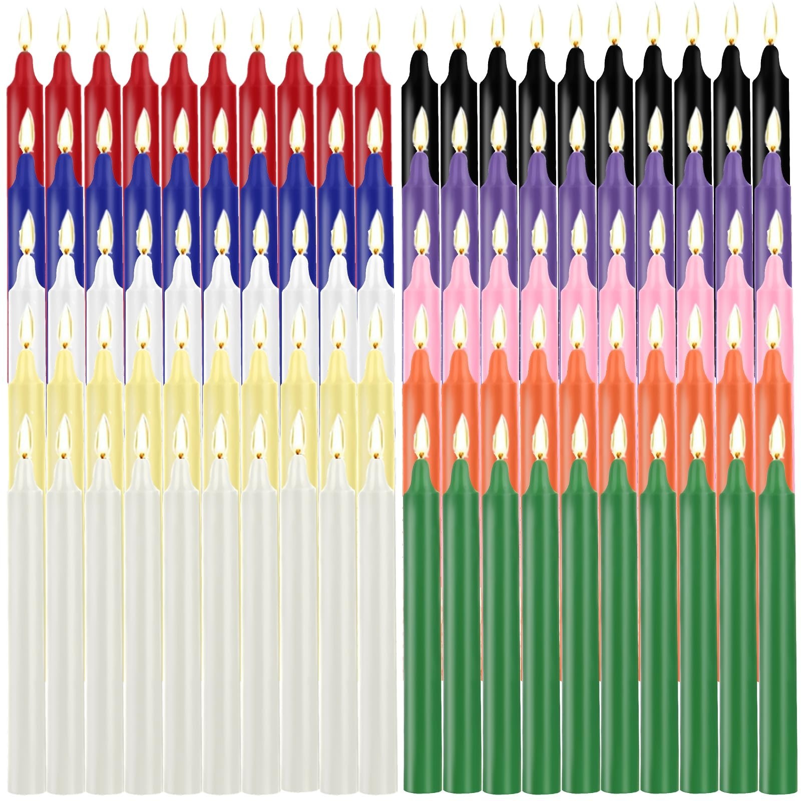 100 Pack Multicolor Spell Chime Candles - Mini Unscented Taper for Rituals, Alta