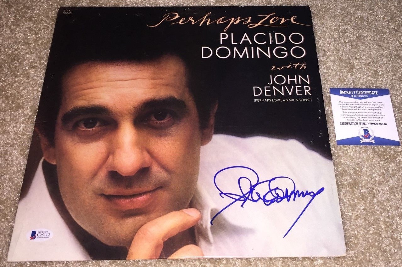 PLACIDO DOMINGO SIGNED ALBUM VINYL PERHAPS LOVE JOHN DENVER THE THREE TENORS BAS