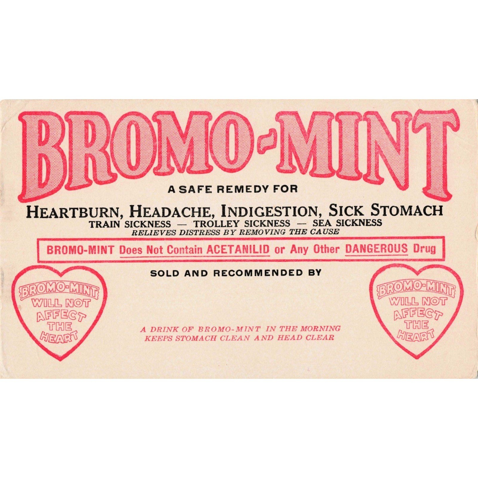 Vintage Bromo-Mint Trade Card Patent Medicine Heartburn Remedy Ephemera
