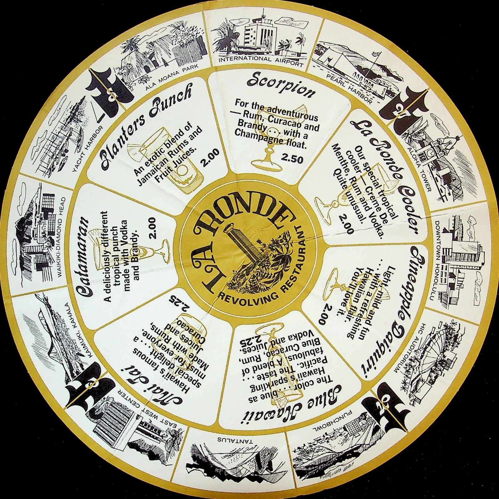 Vtg Honolulu Hawaii La Ronde Revolving Restaurant Tiki Bar Menu Advertising 9