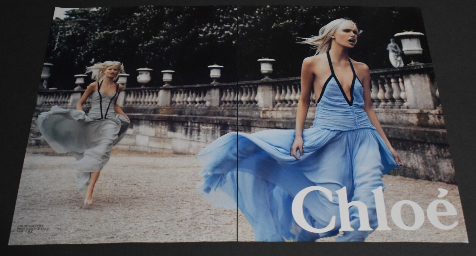 2004 Print Ad Sexy Heels Long Legs Fashion Lady Blonde Chloe Blue Dress art