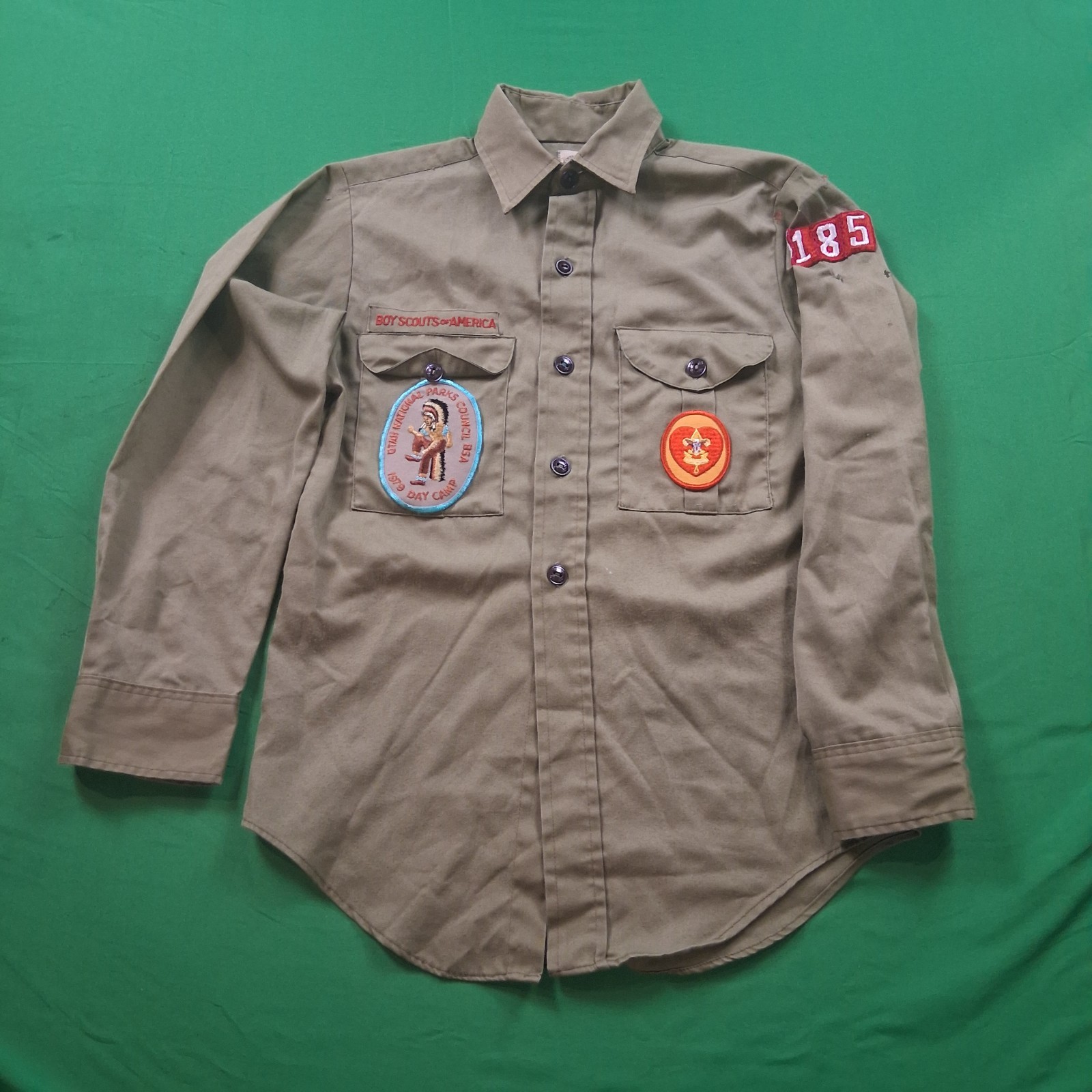 Vintage Boy Scouts BSA Shirt Orem Utah National Parks Council 1979 Day Camp Patc