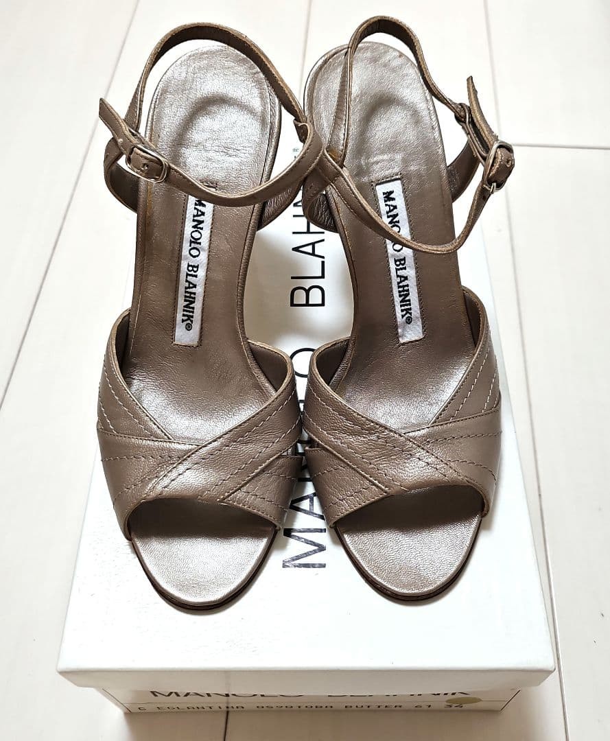 MANOLO BLAHNIK Ankle Strap Sandals Size 34 Heel 8 cm with Dust Bag Open Toe
