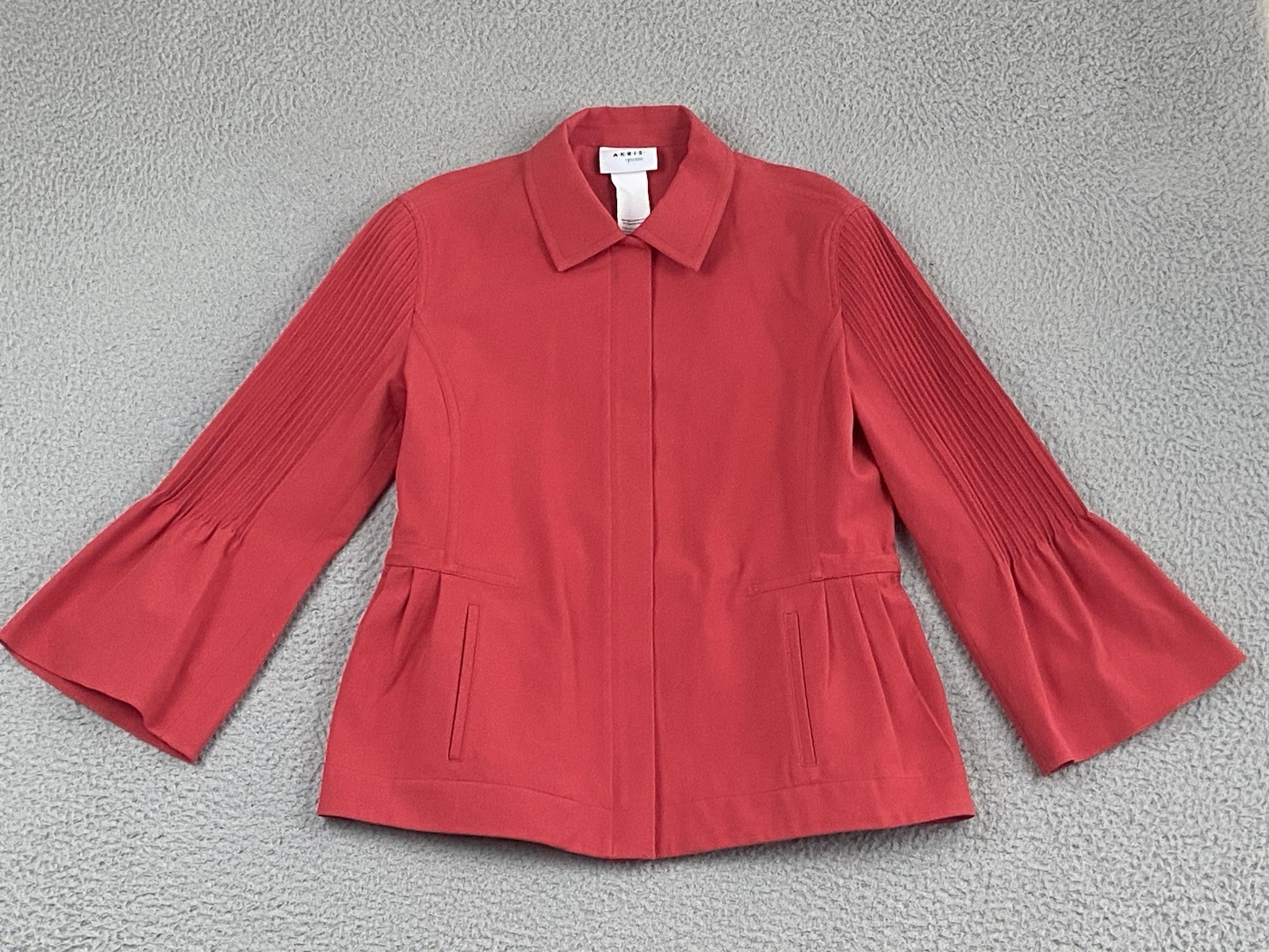 Akris Punto Pintuck Bell-Sleeve Moto Jacket Luminous Red Womens Size 4 NEW