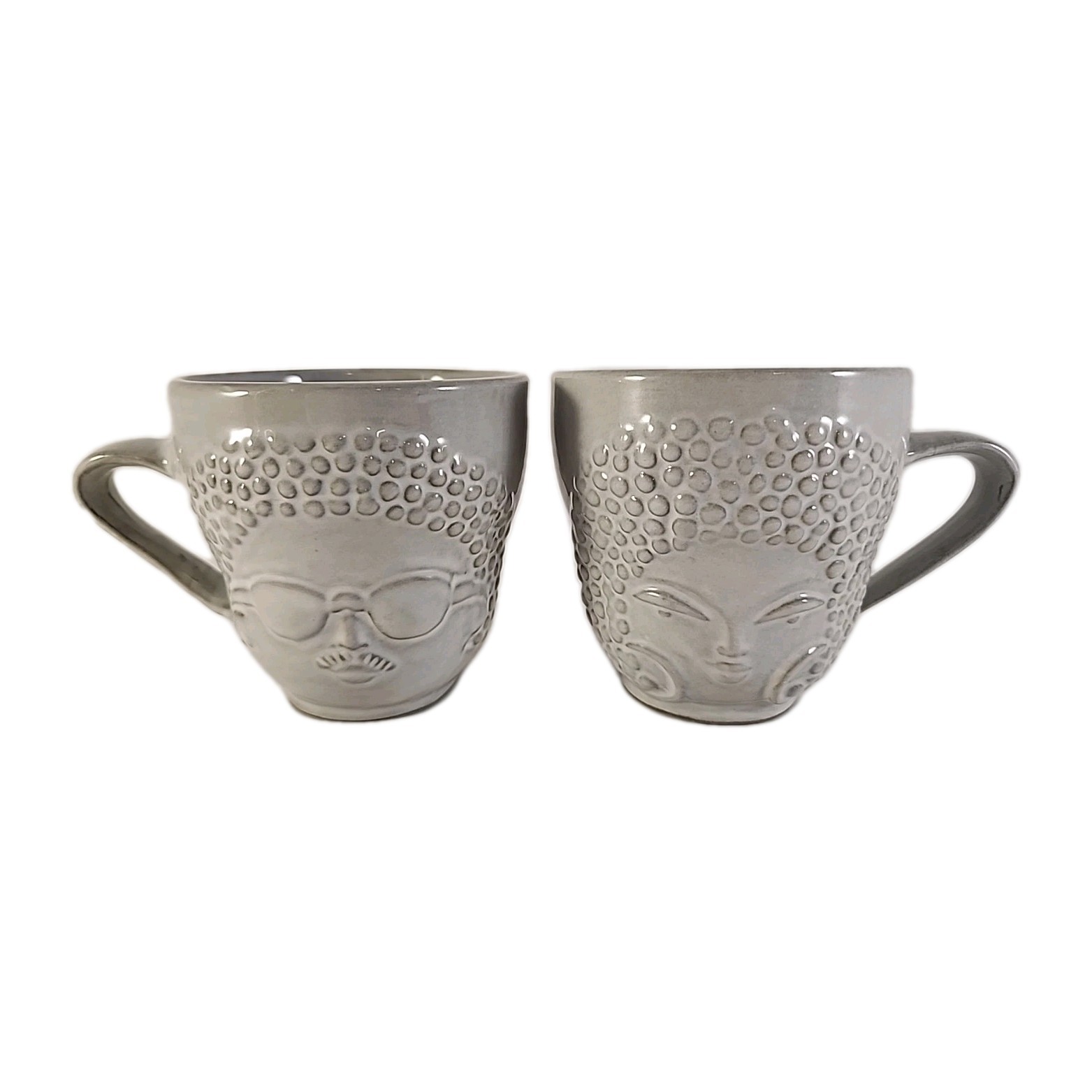 Set of TWO Jonathan Adler RARE Utopia Two-Faced 2-Sided Mugs Ceramic Coffee Cups