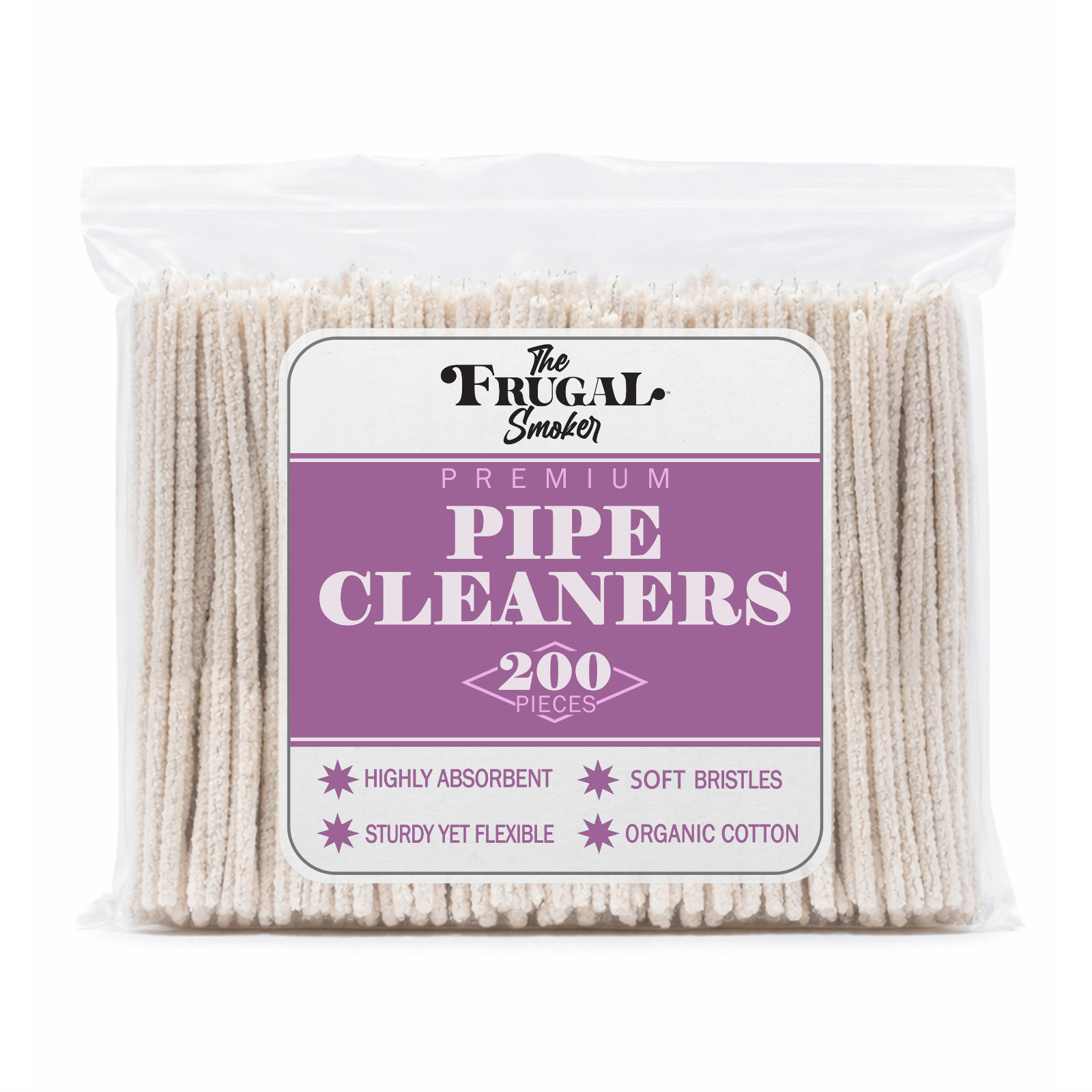 Frugal Smoker Pipe Cleaners - 200 Soft Cotton Cleaners (Daily Clean)