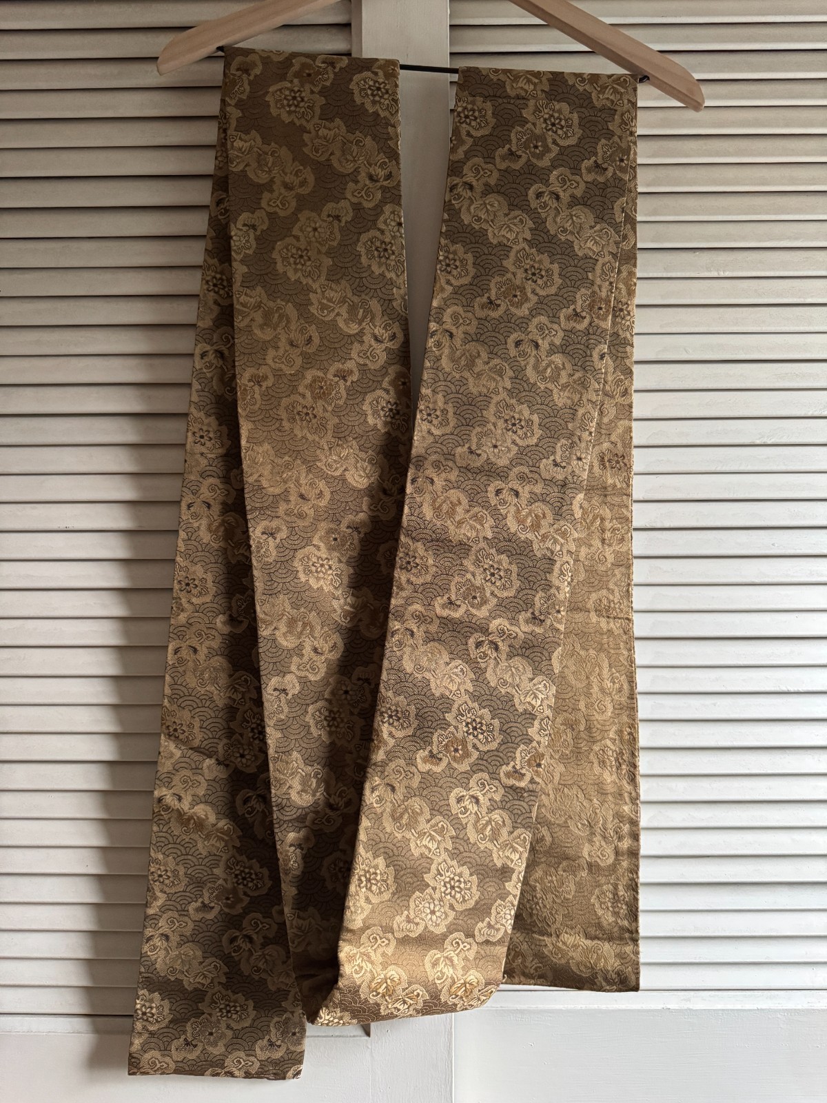 Vintage Japanese Silk Brocade Hanhaba Obi, Seighaiha Pattern 93\