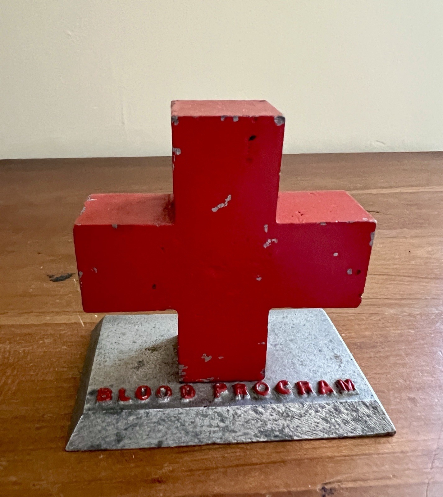 RARE 1950s Red Cross Blood Program Solid Metal Desk Emblem Decor Collectible