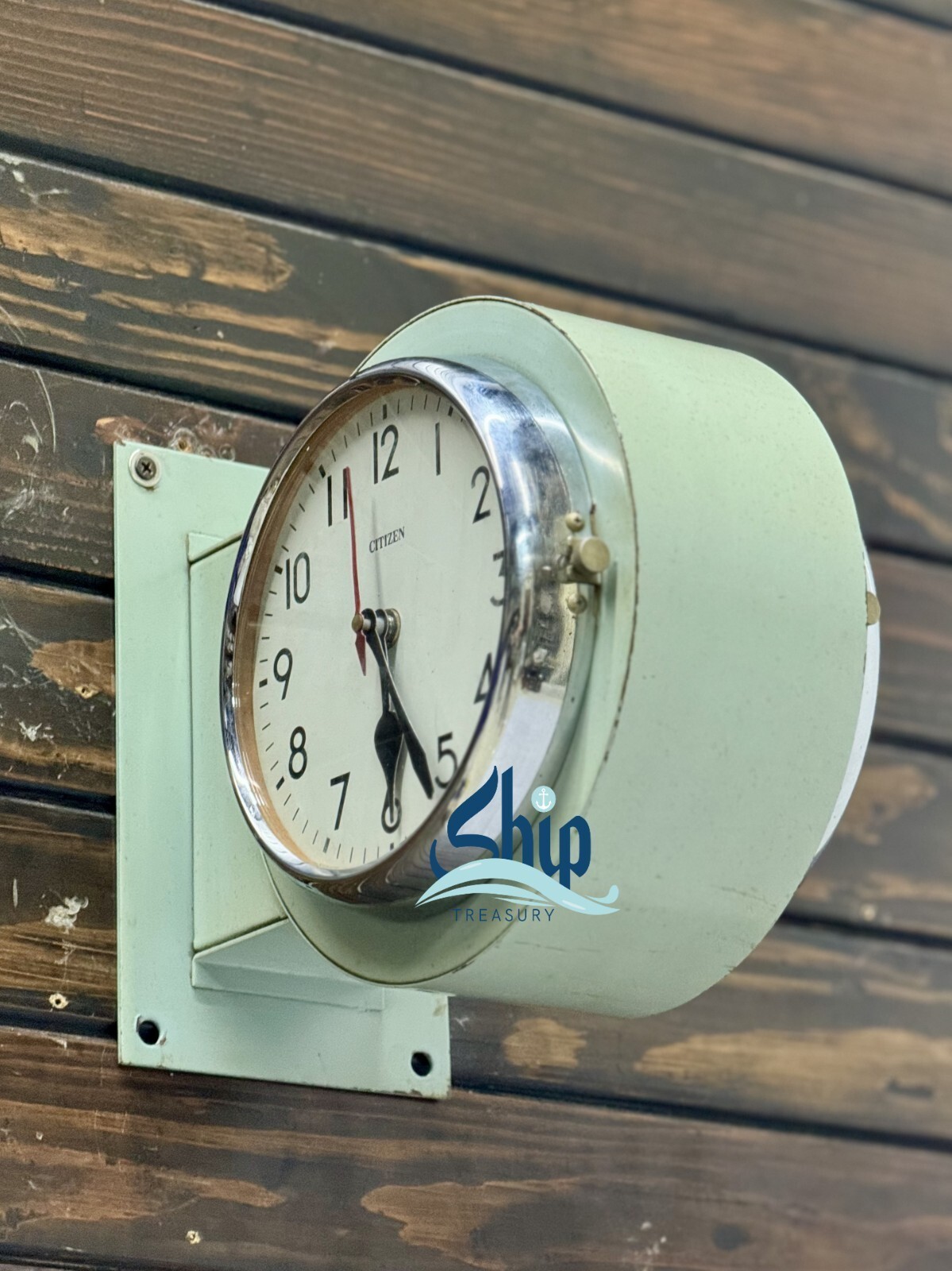 Vintage Citizen Double Sided Marine Ship Clock Seafoam Mint Steel Wall Mount