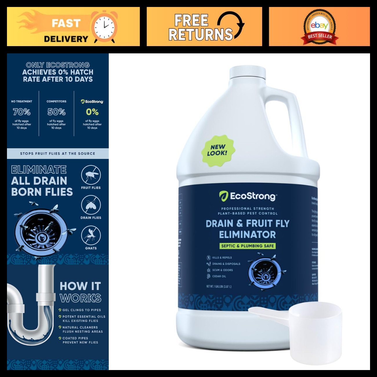 Fruit Fly Drain Treatment | Drain Fly Eliminator | All-Natural, Eliminates Gnats