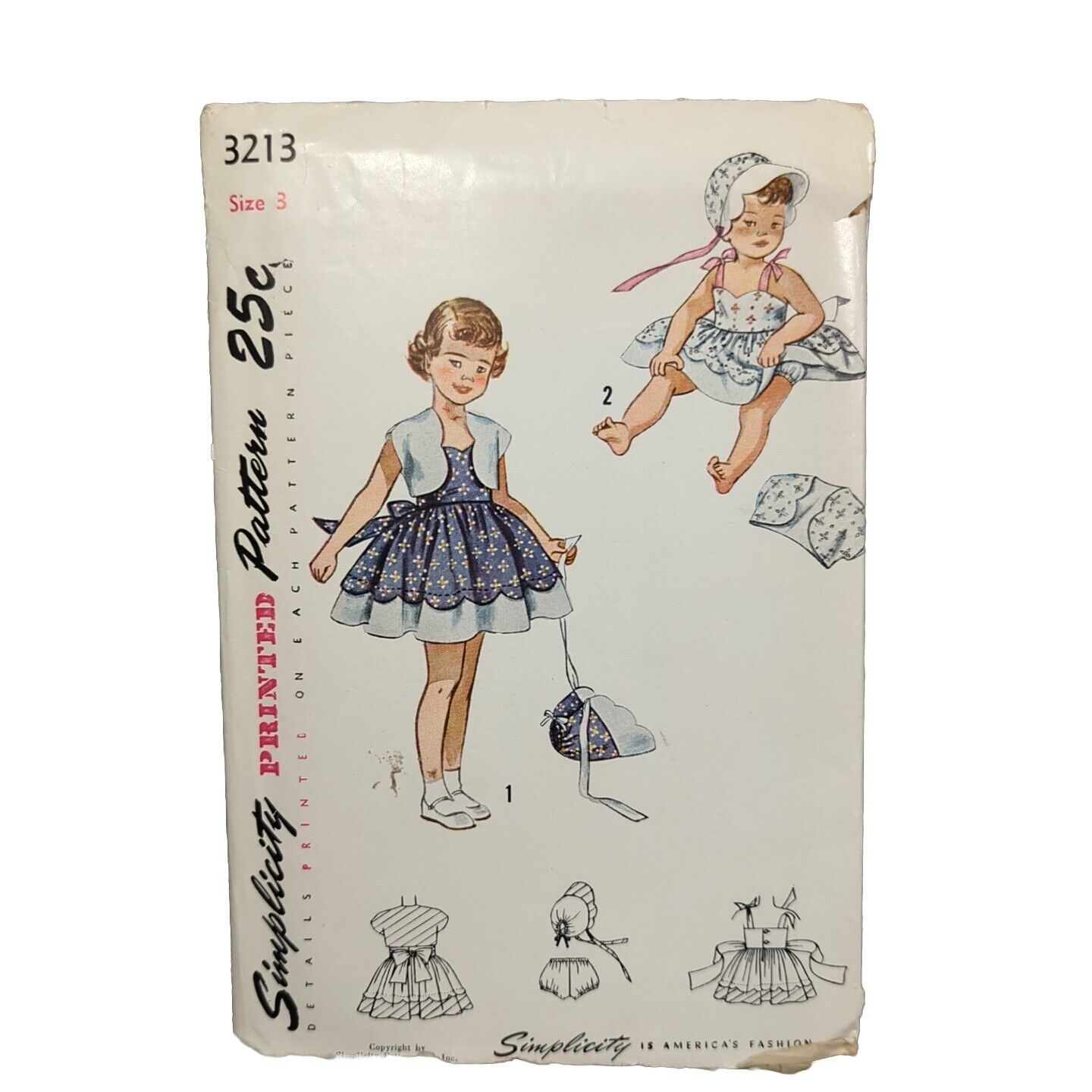 1950s Vintage Simplicity Sewing Pattern 3213 Toddler Girls Sun Dress Size 3