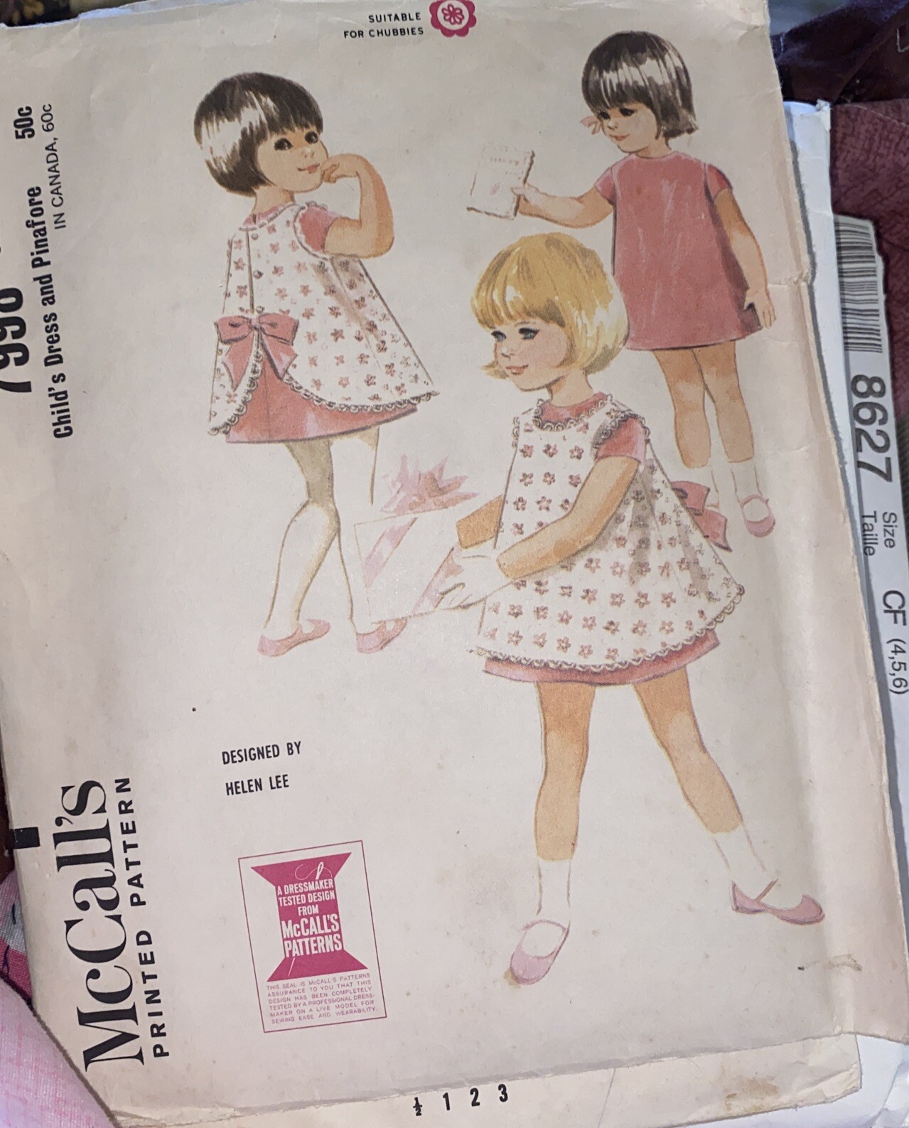 Vintage 1965 Dress & Pinafore Pattern McCalls 7998 Size 2 Cut & Complete 