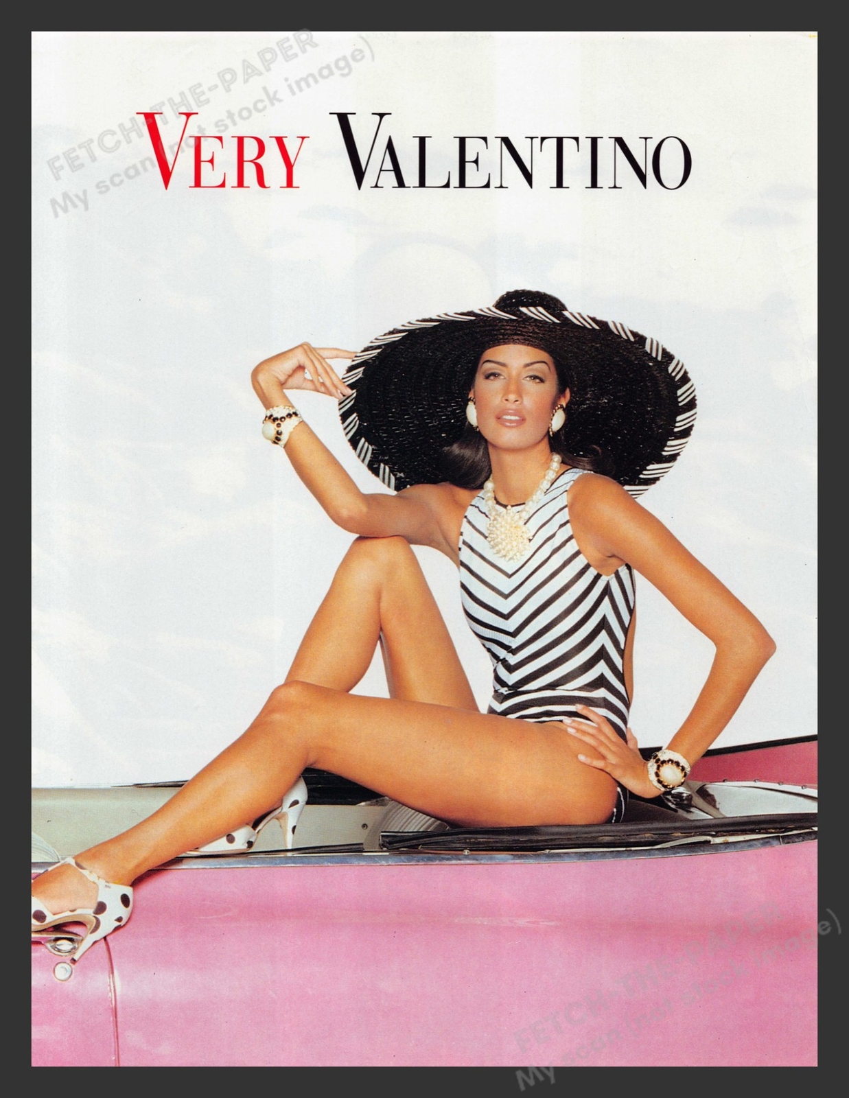 Valentino 1990s Print Advertisement Long Legs Pink Car Fashion Convertible