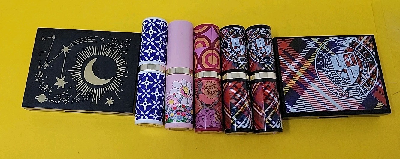Vintage Estee Lauder Collectible Lipstick Tubes Makeup Compact Plaid Floral RARE
