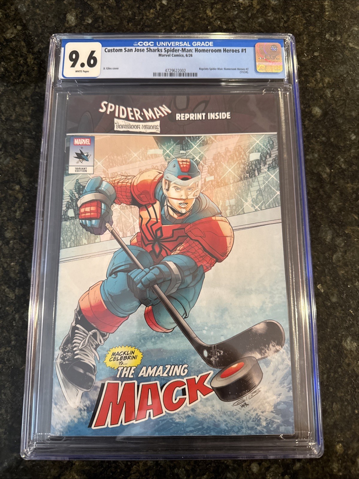 2026 San Jose Sharks Macklin Celebrini Marvel Spider-Man CGC 9.6 NHL Hockey Hero