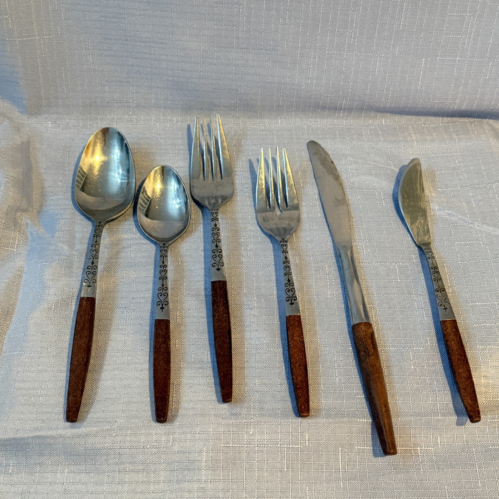 Vintage Interpur INR2 Flatware Japan Brown Handles Scroll Heart 6 Piece Set