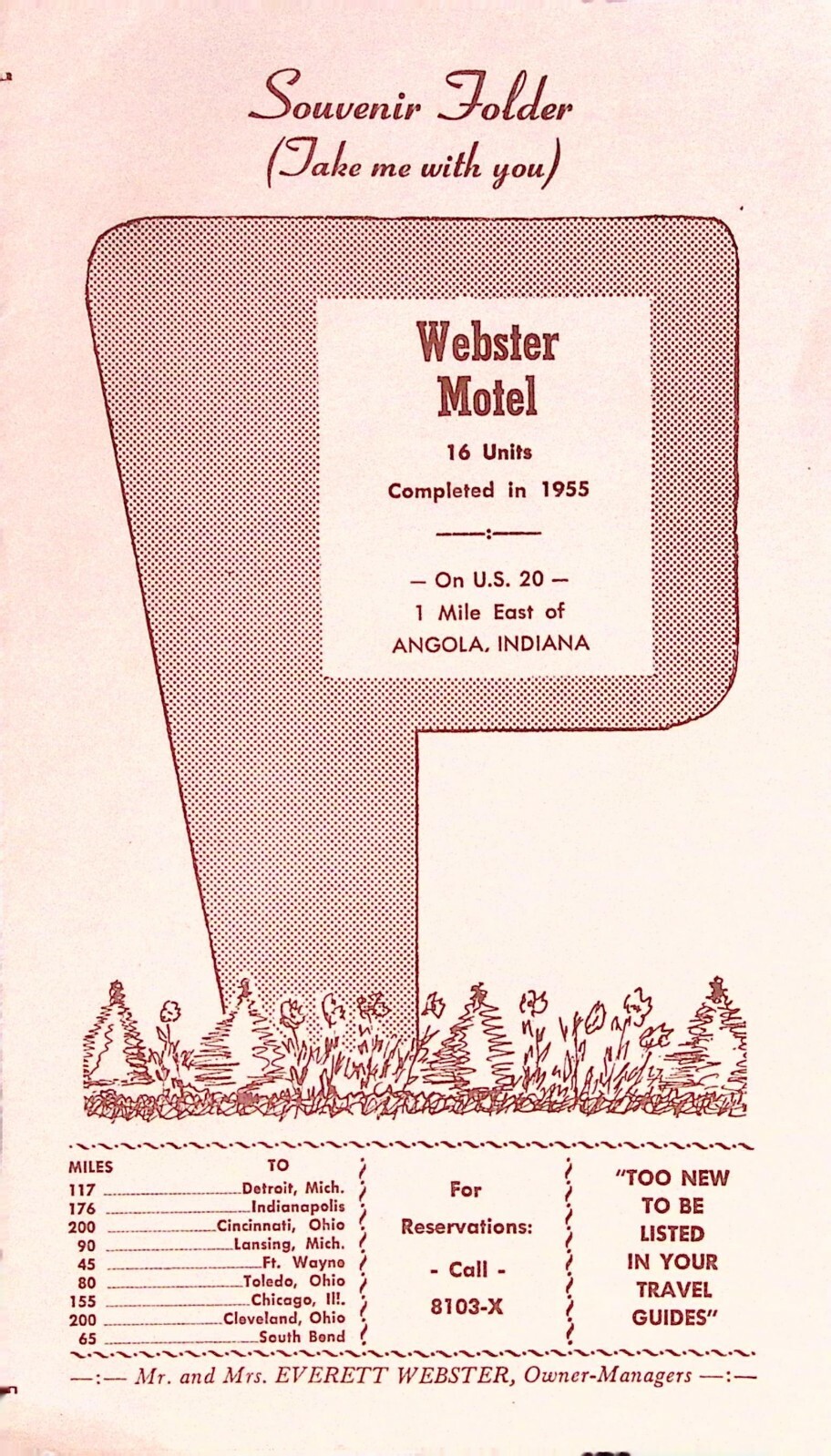 Webster Motel Angola Indiana Vintage Souvenir Folder 1950s