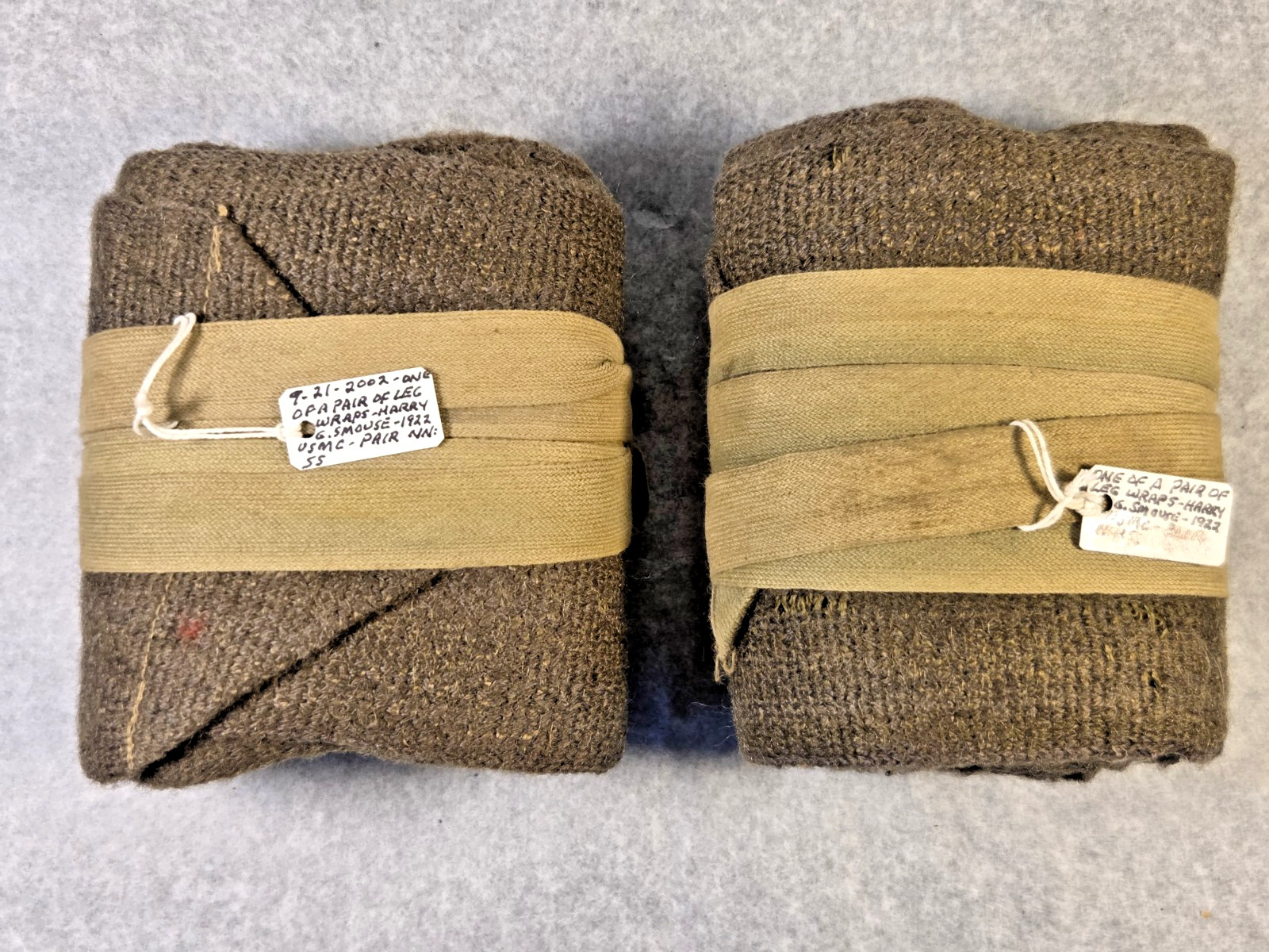 Vintage 1922 USMC Wool Puttees Leg Wraps Named ID'd Harry Smouse Interwar Marine