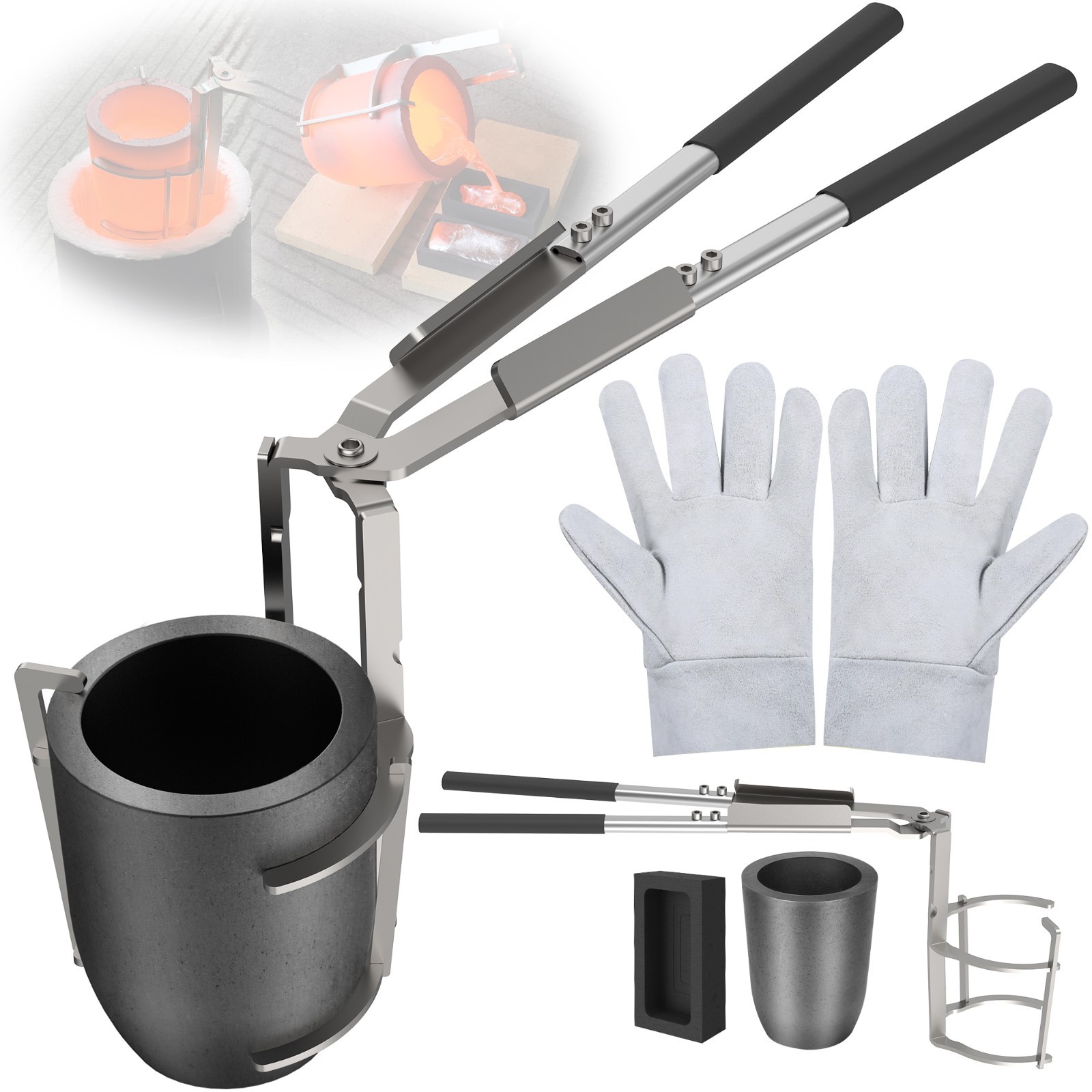 10kg Crucible Tongs Set for Melting Metal, Lifting & Pouring Tongs