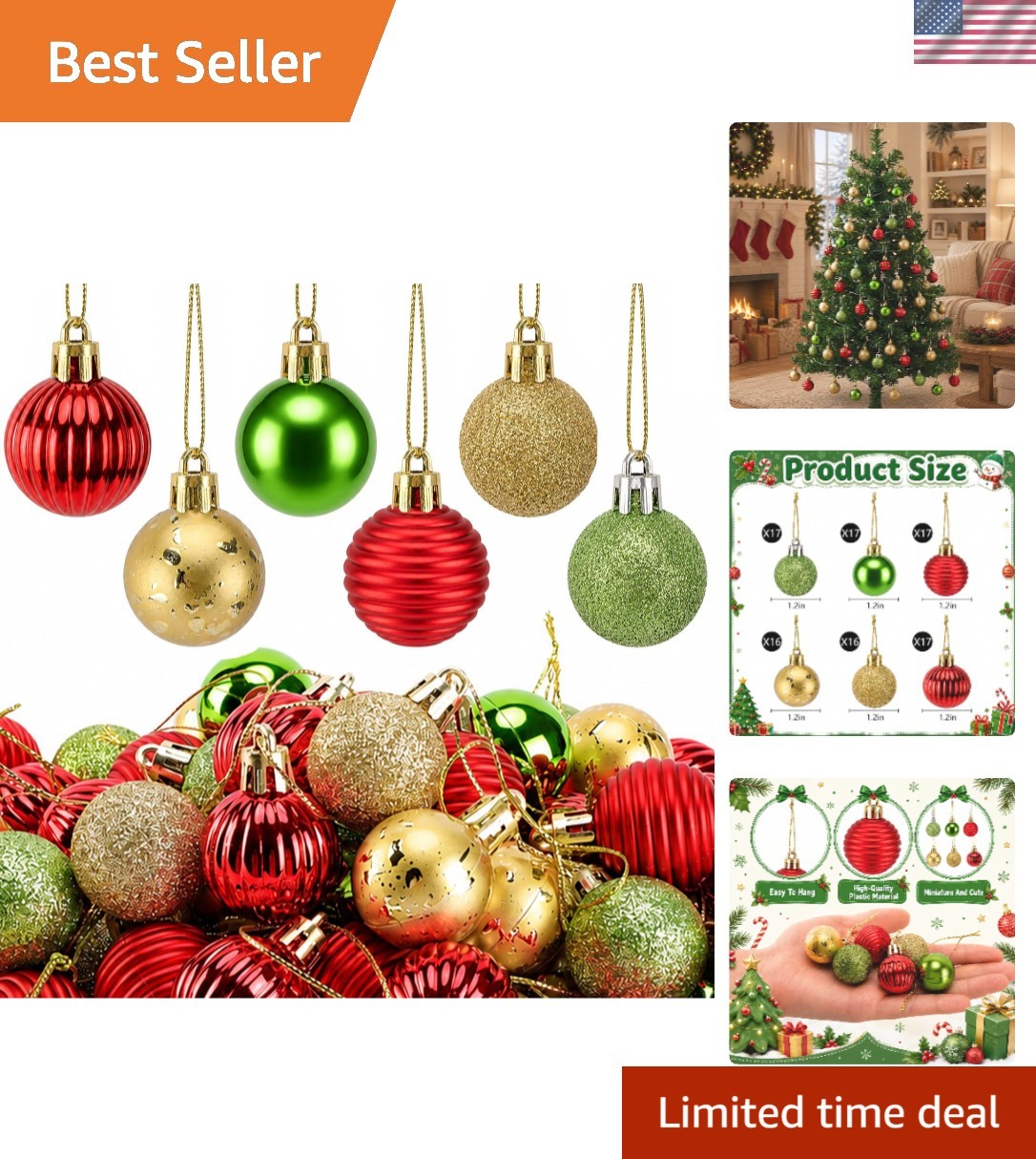 100 Pcs 1.2\'\' Colorful Mini Hanging Ornaments - Perfect for Trees & Wreaths