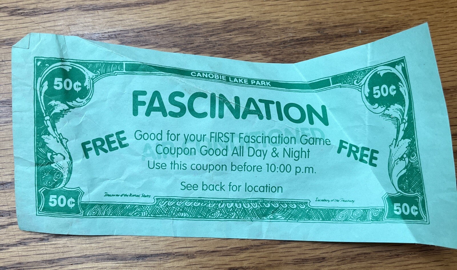 VTG Canobie Lake Amusement Park New Hampshire Fascination Game Coupon