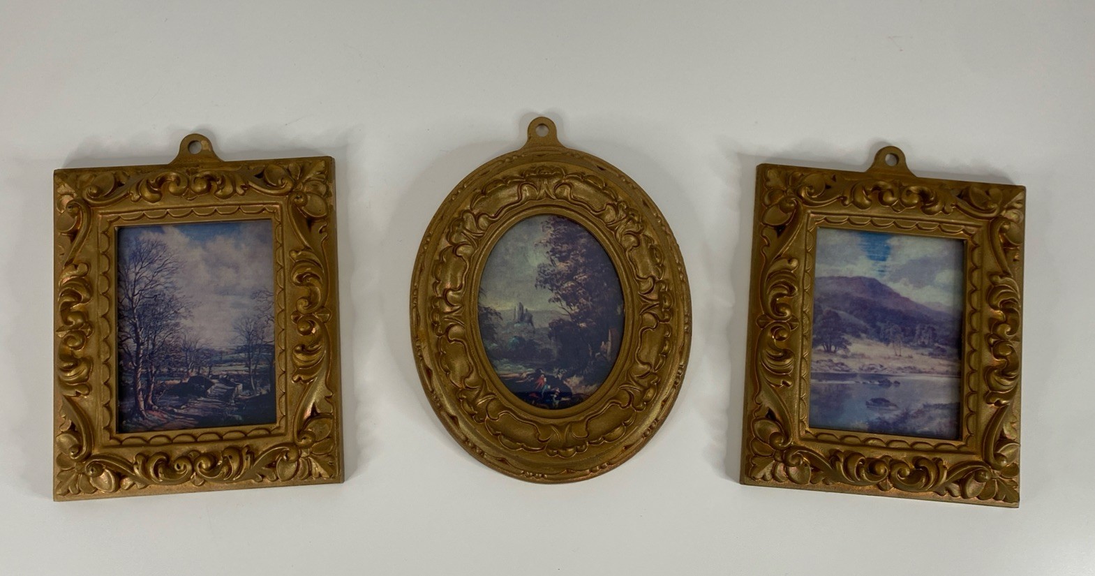 3 Vtg Florentine Small Framed Plaque Gallery Wall Still Life Landscape Hong Kong